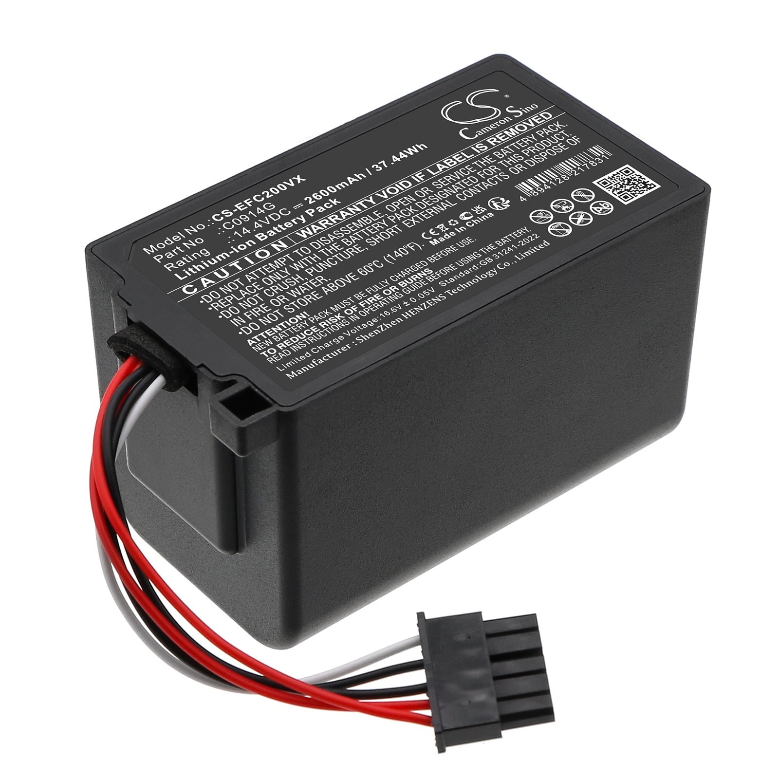 14.4V, Li-ion, 2600mAh, Battery fits Eufy Omni C20, Omni C20 Robot Vacuum, 37.44Wh Vacuum Cameron Sino Technology Limited