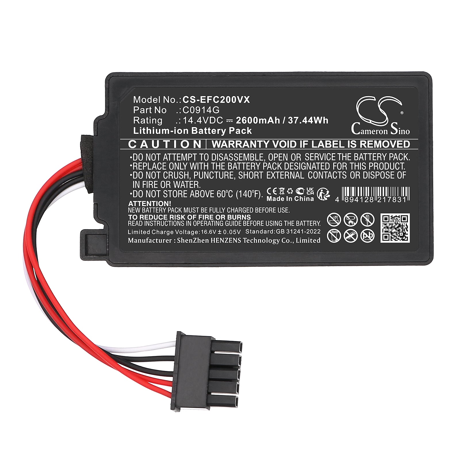 14.4V, Li-ion, 2600mAh, Battery fits Eufy Omni C20, Omni C20 Robot Vacuum, 37.44Wh Vacuum Cameron Sino Technology Limited