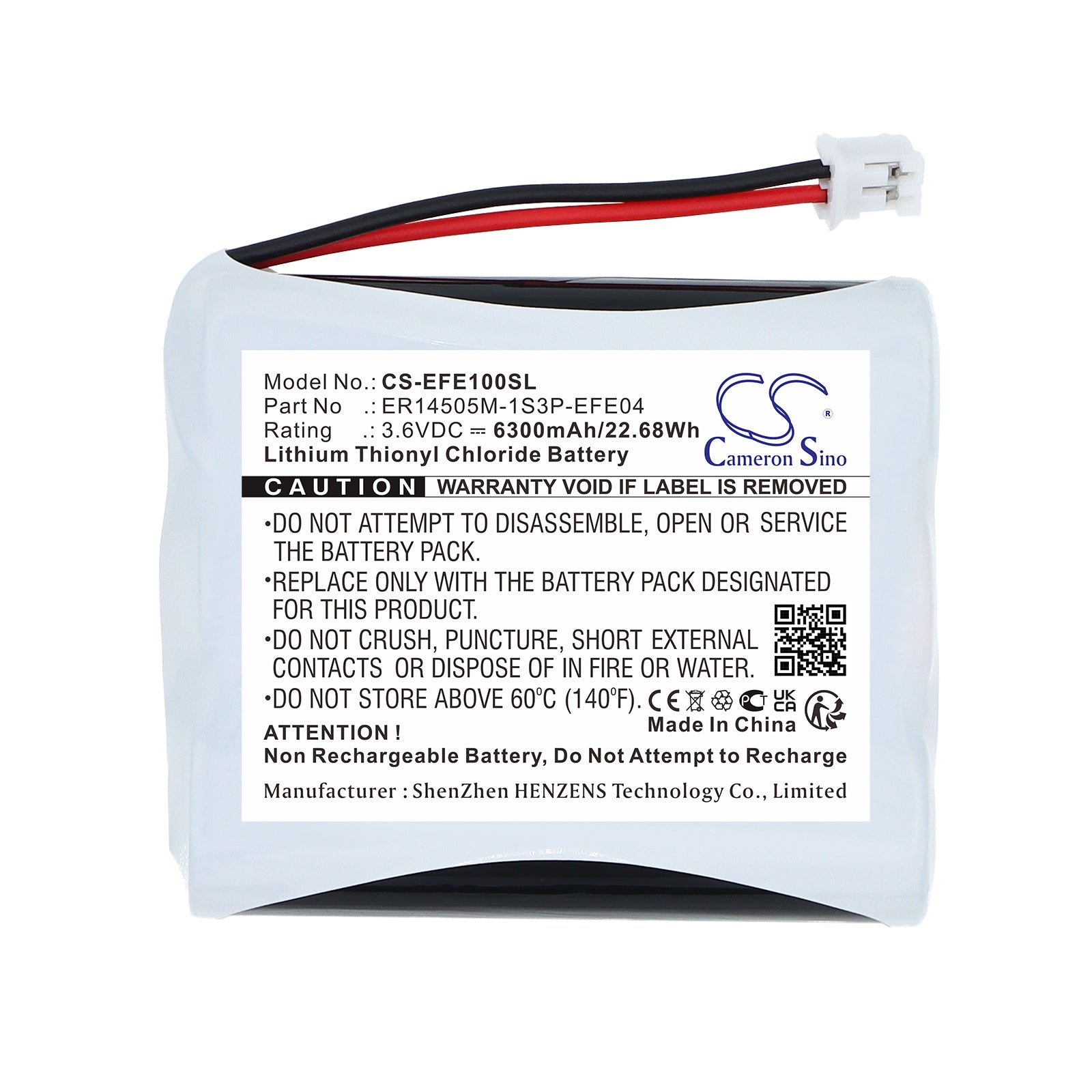3.6V, Li-SOCl2, 6300mAh, Battery fits Efento NB-IoT, 22.68Wh Equipment, Survey, Test Cameron Sino Technology Limited