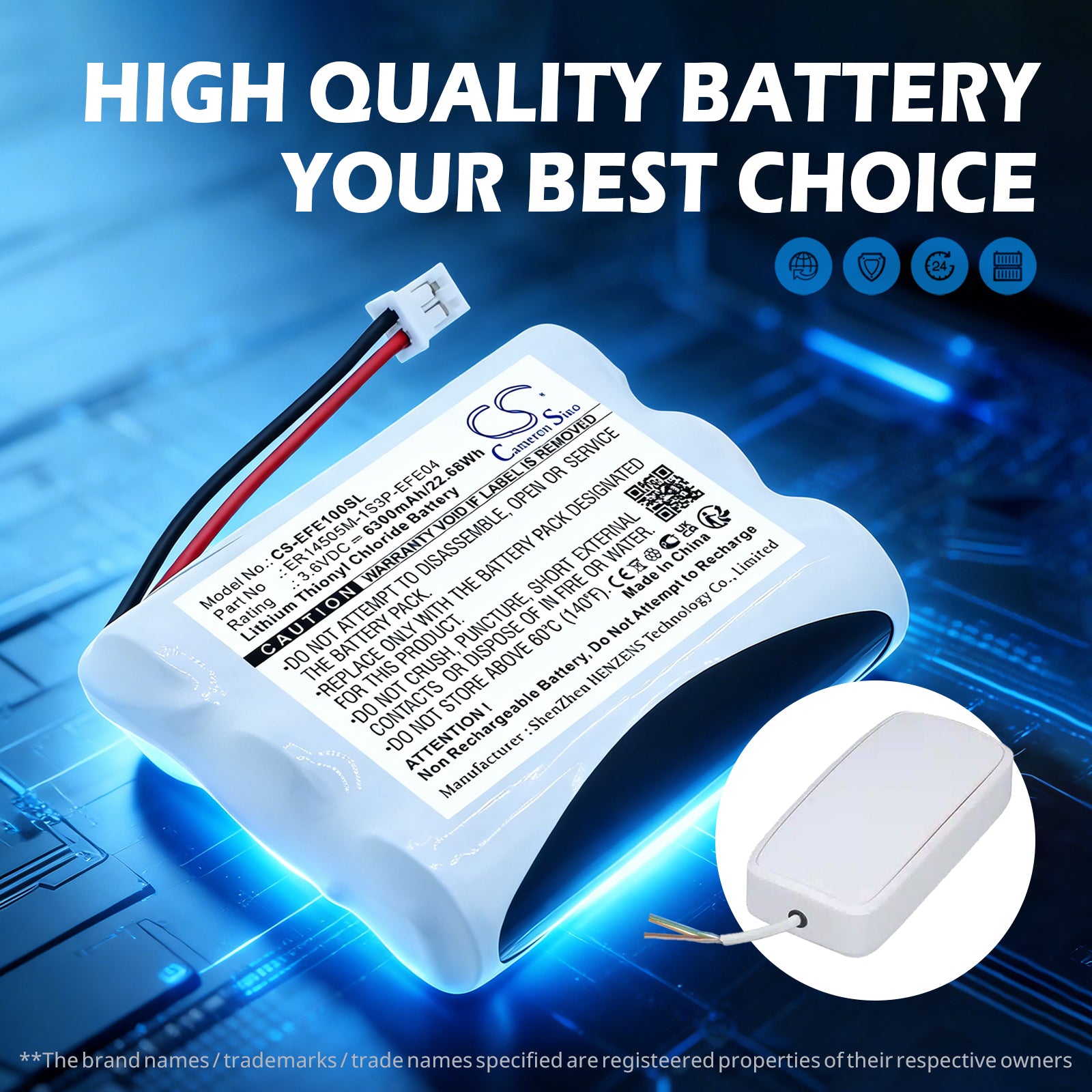 3.6V, Li-SOCl2, 6300mAh, Battery fits Efento NB-IoT, 22.68Wh Equipment, Survey, Test Cameron Sino Technology Limited
