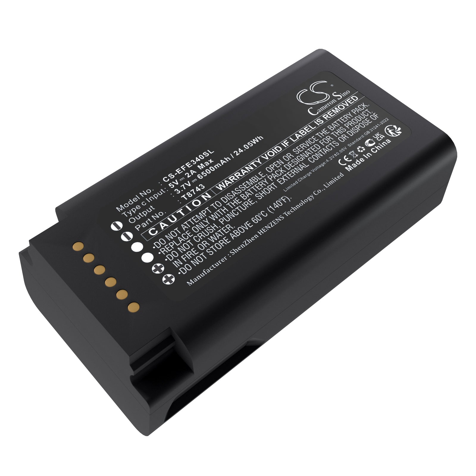 3.7V, Li-ion, 6500mAh, Battery fits Eufy Video Doorbell E340, 24.05Wh Home Security Camera Cameron Sino Technology Limited