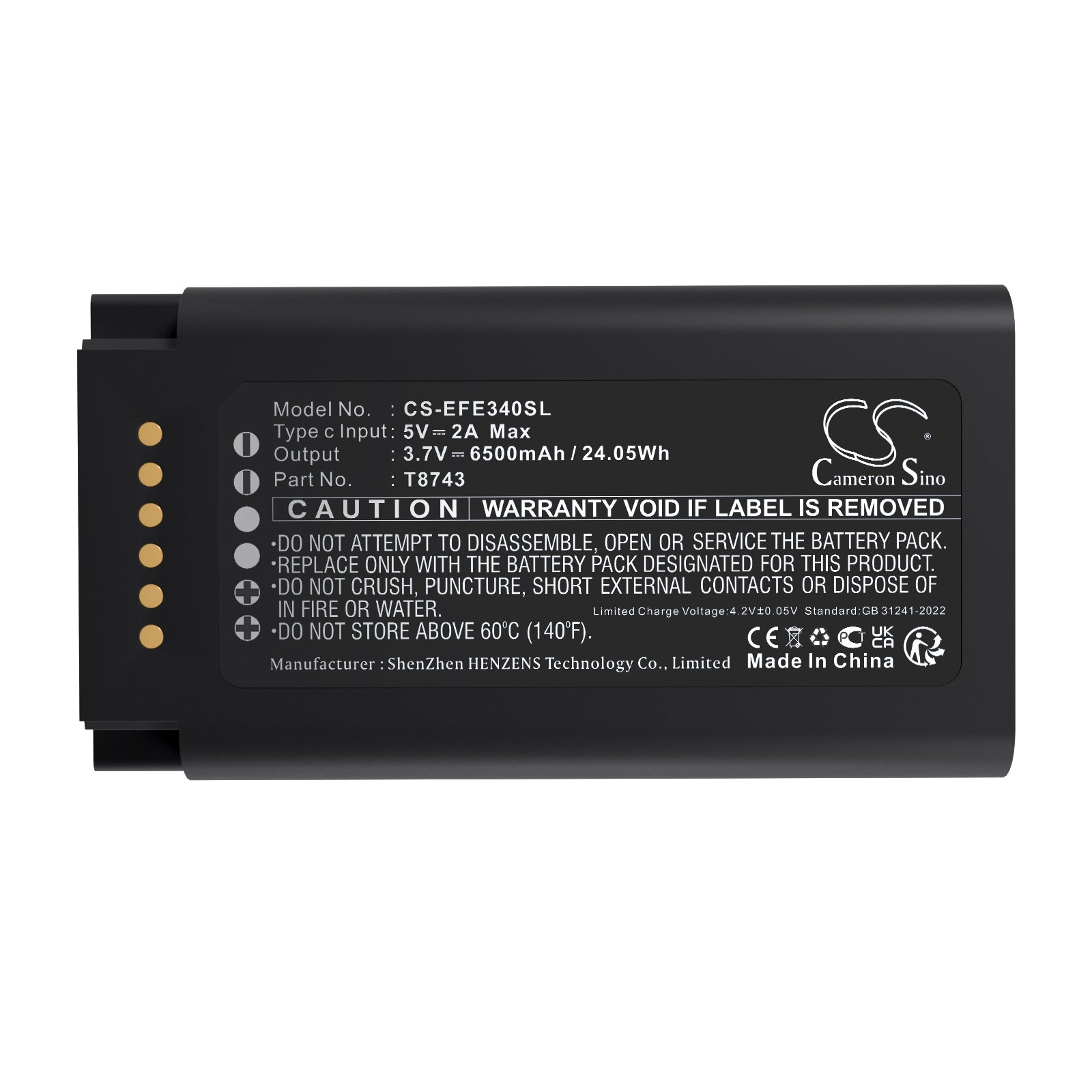3.7V, Li-ion, 6500mAh, Battery fits Eufy Video Doorbell E340, 24.05Wh Home Security Camera Cameron Sino Technology Limited