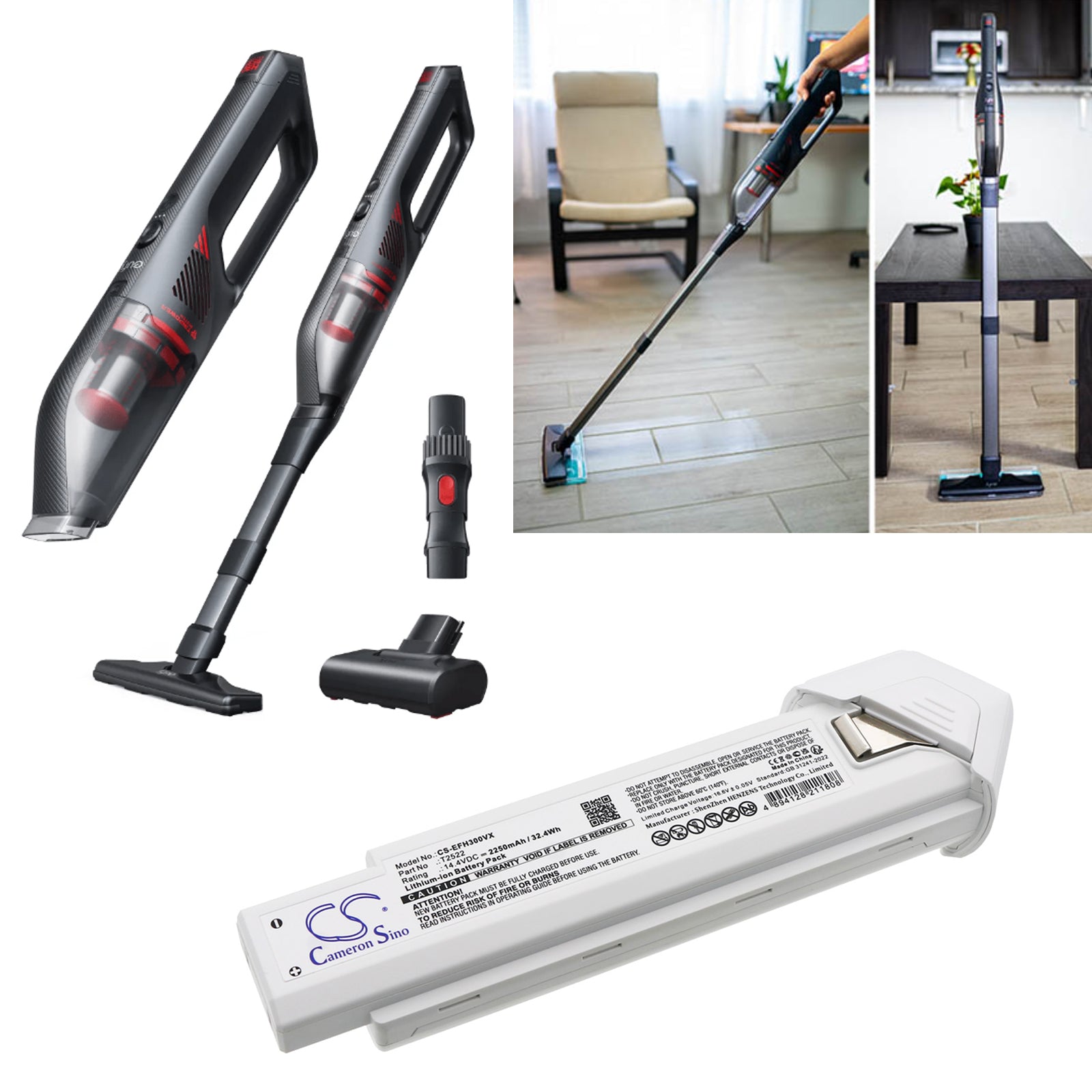 14.4V, Li-ion, 2250mAh, Battery fits Eufy Homevac H30, 32.4Wh Vacuum Cameron Sino Technology Limited