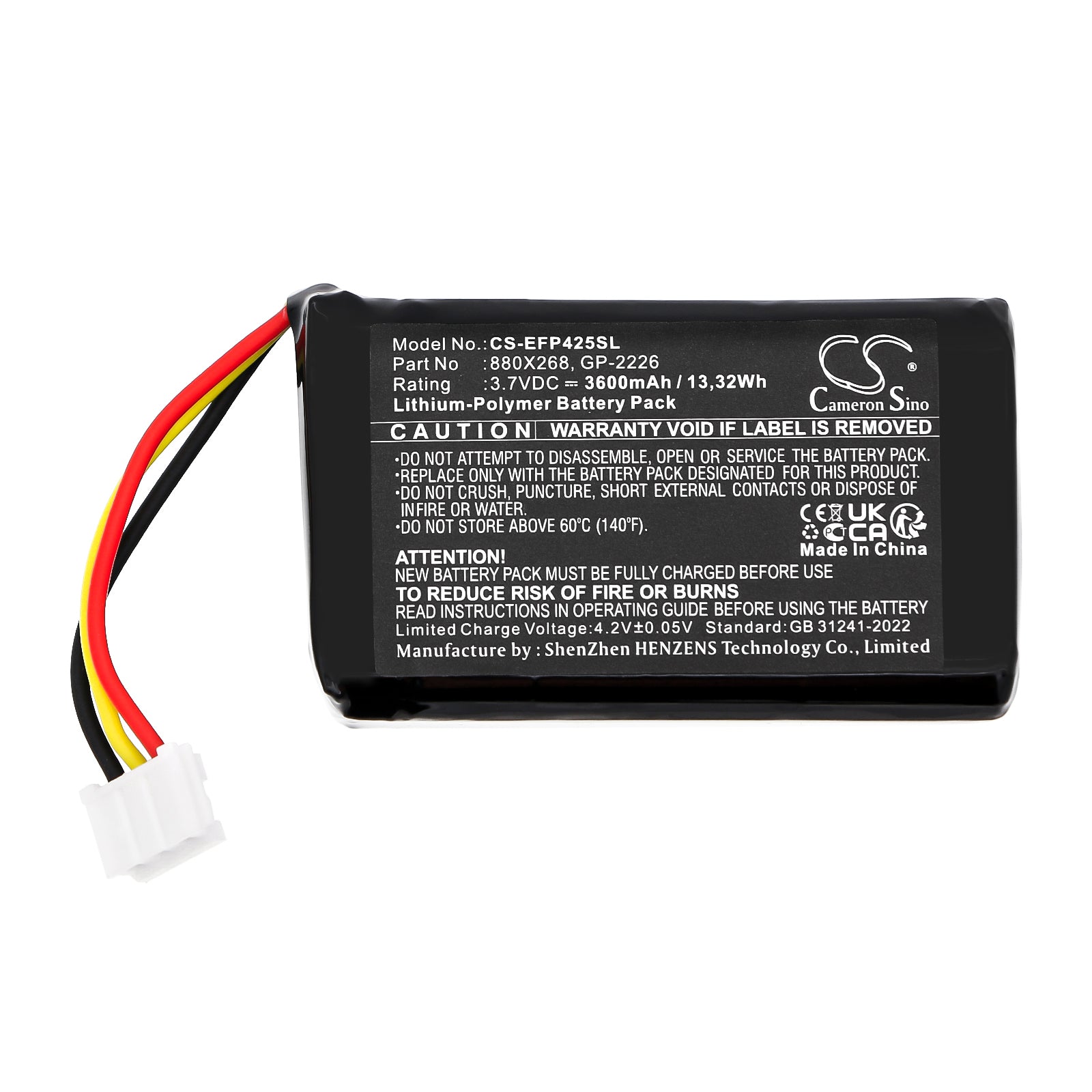 3.7V, Li-Polymer, 3600mAh, Battery fits EXFO FIP-425B, FIP-435B, 13.32Wh Equipment, Survey, Test Cameron Sino Technology Limited