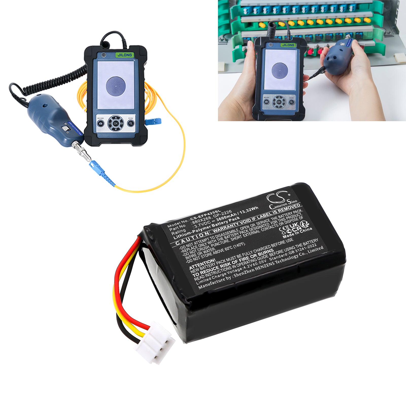 3.7V, Li-Polymer, 3600mAh, Battery fits EXFO FIP-425B, FIP-435B, 13.32Wh Equipment, Survey, Test Cameron Sino Technology Limited