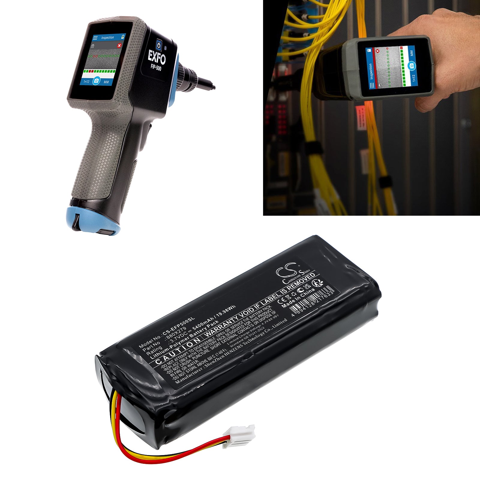 3.7V, Li-Polymer, 5400mAh, Battery fits EXFO FIP-500 fiber inspection scope, FIP-500-KIT-1, 19.98Wh Equipment, Survey, Test Cameron Sino Technology Limited