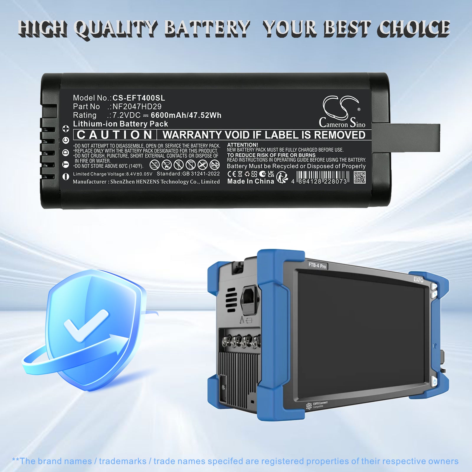 7.2V, Li-ion, 6600mAh, Battery fits EXFO FTB-4, 47.52Wh Equipment, Survey, Test Cameron Sino Technology Limited