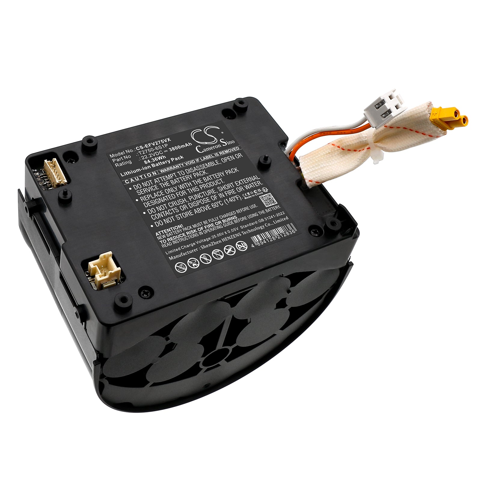 22.2V, Li-ion, 3800mAh, Battery fits Eufy Mach V1 T2750 Wet & Dry, T2750G11, 84.36Wh Vacuum Cameron Sino Technology Limited