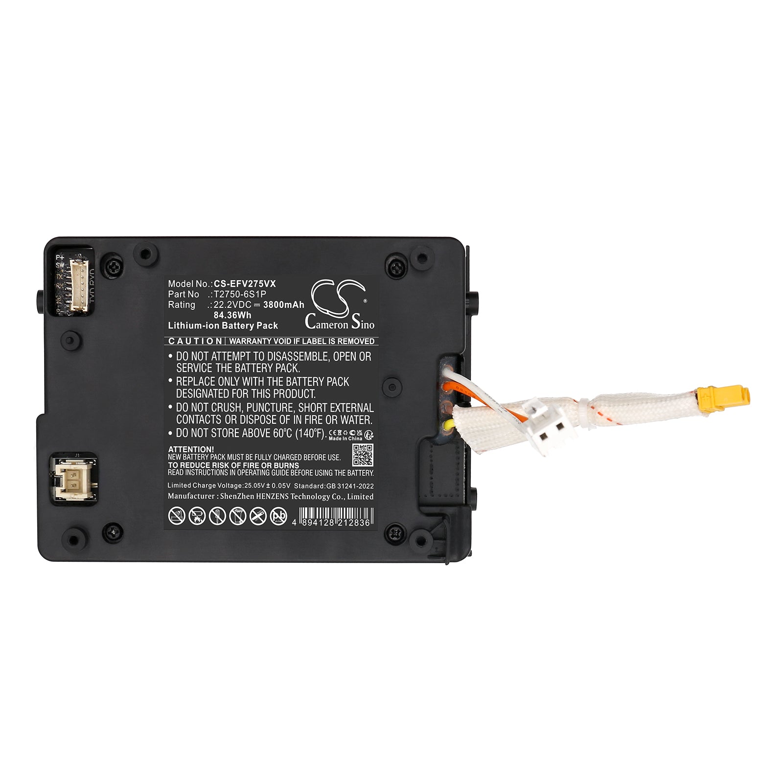 22.2V, Li-ion, 3800mAh, Battery fits Eufy Mach V1 T2750 Wet & Dry, T2750G11, 84.36Wh Vacuum Cameron Sino Technology Limited