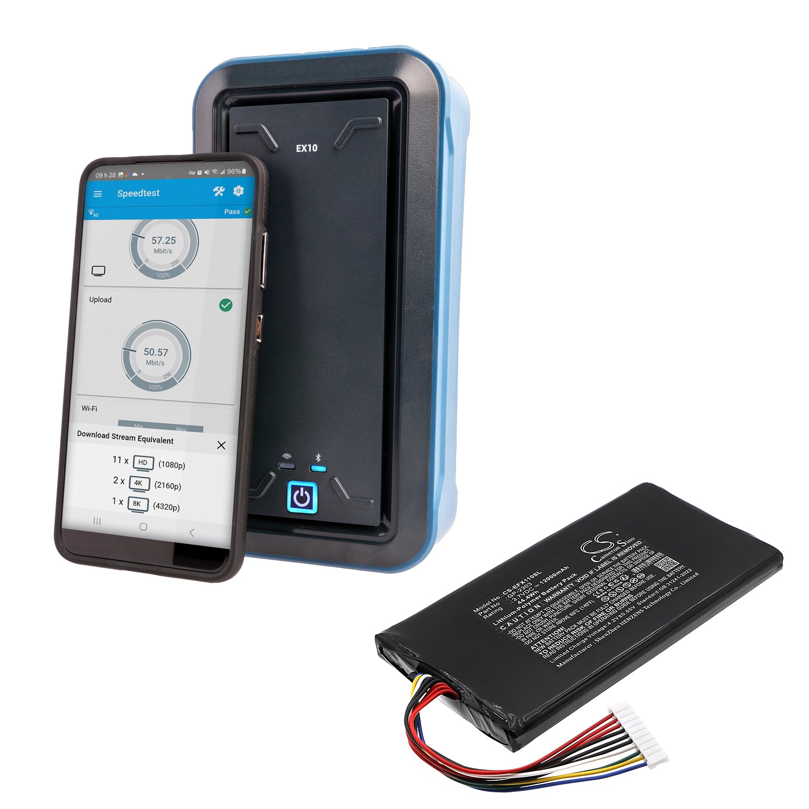 3.7V, Li-Polymer, 12000mAh, Battery fits EXFO EX10 10G Ethernet Tester, 44.4Wh Equipment, Survey, Test Cameron Sino Technology Limited