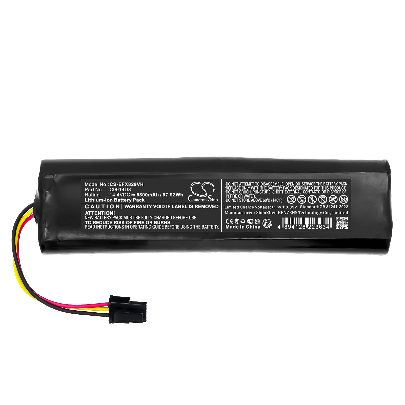 14.4V, Li-ion, 6800mAh, Battery fits Eufy SES, T29J6, 97.92Wh Vacuum Cameron Sino Technology Limited