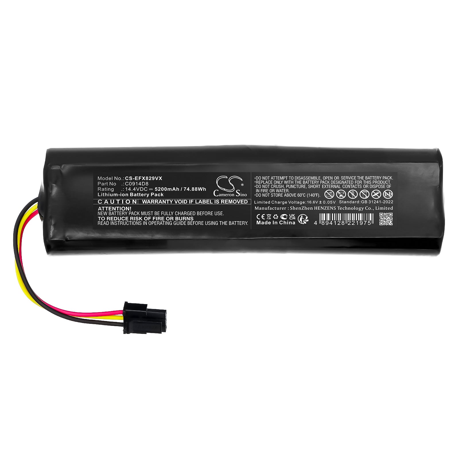 14.4V, Li-ion, 5200mAh, Battery fits Eufy SES, T29J6, 74.88Wh Vacuum Cameron Sino Technology Limited