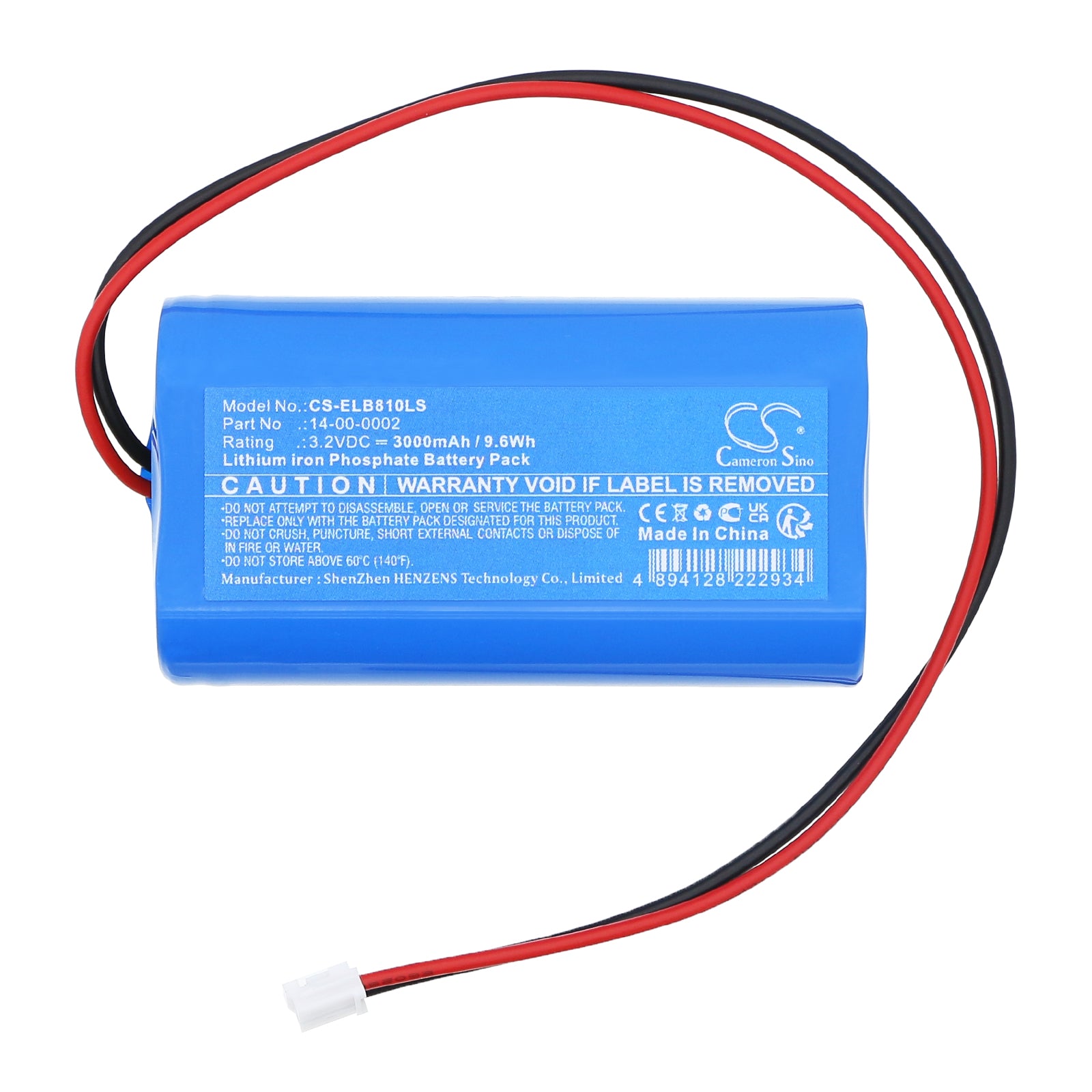 3.2V, LiFePO4, 3000mAh, Battery fits EluBat 275810, 9.6Wh Emergency Lighting Cameron Sino Technology Limited