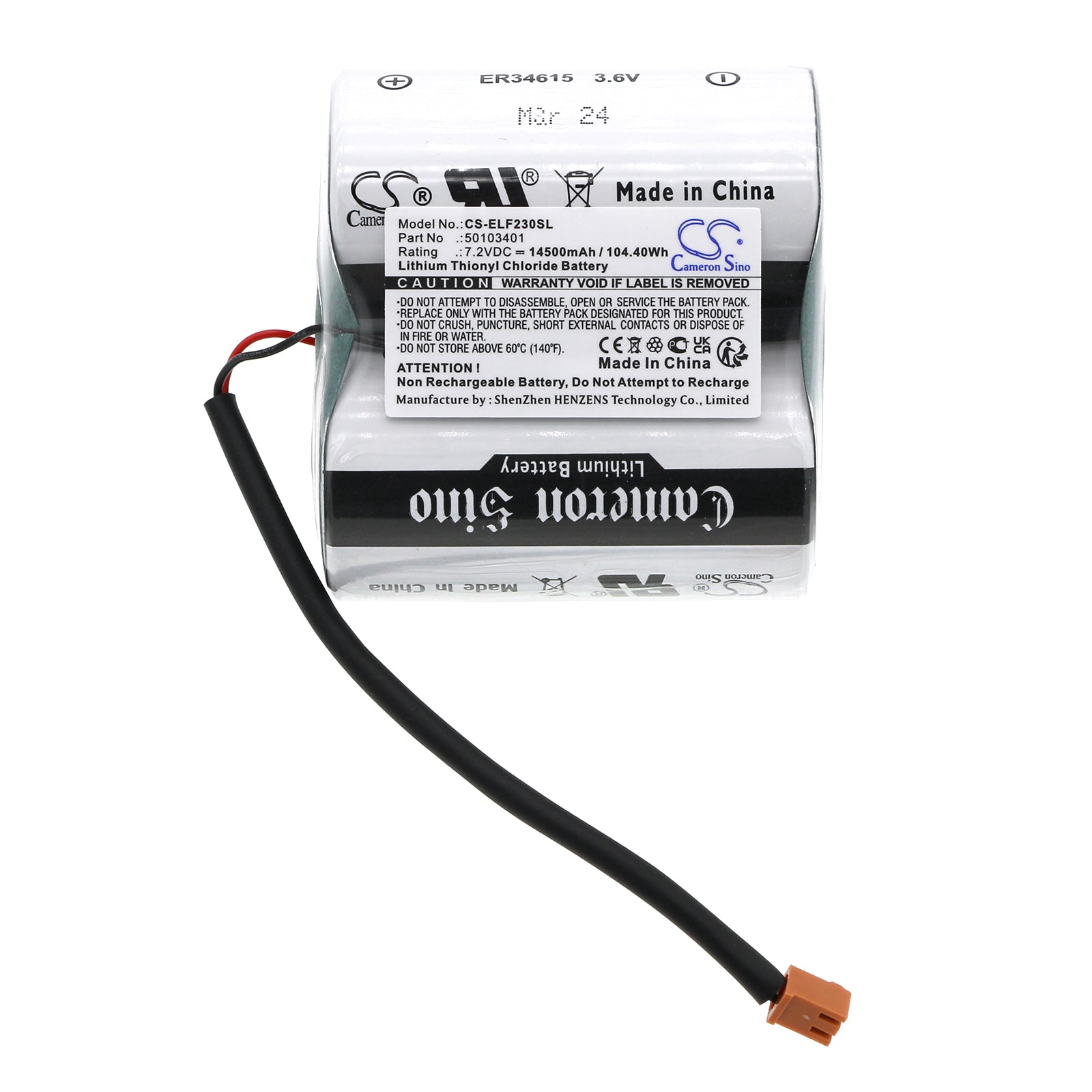 Li-SOCl2, PLC Battery fits Elster Fe230, 7.2V, 14500mAh PLC Cameron Sino Technology Limited