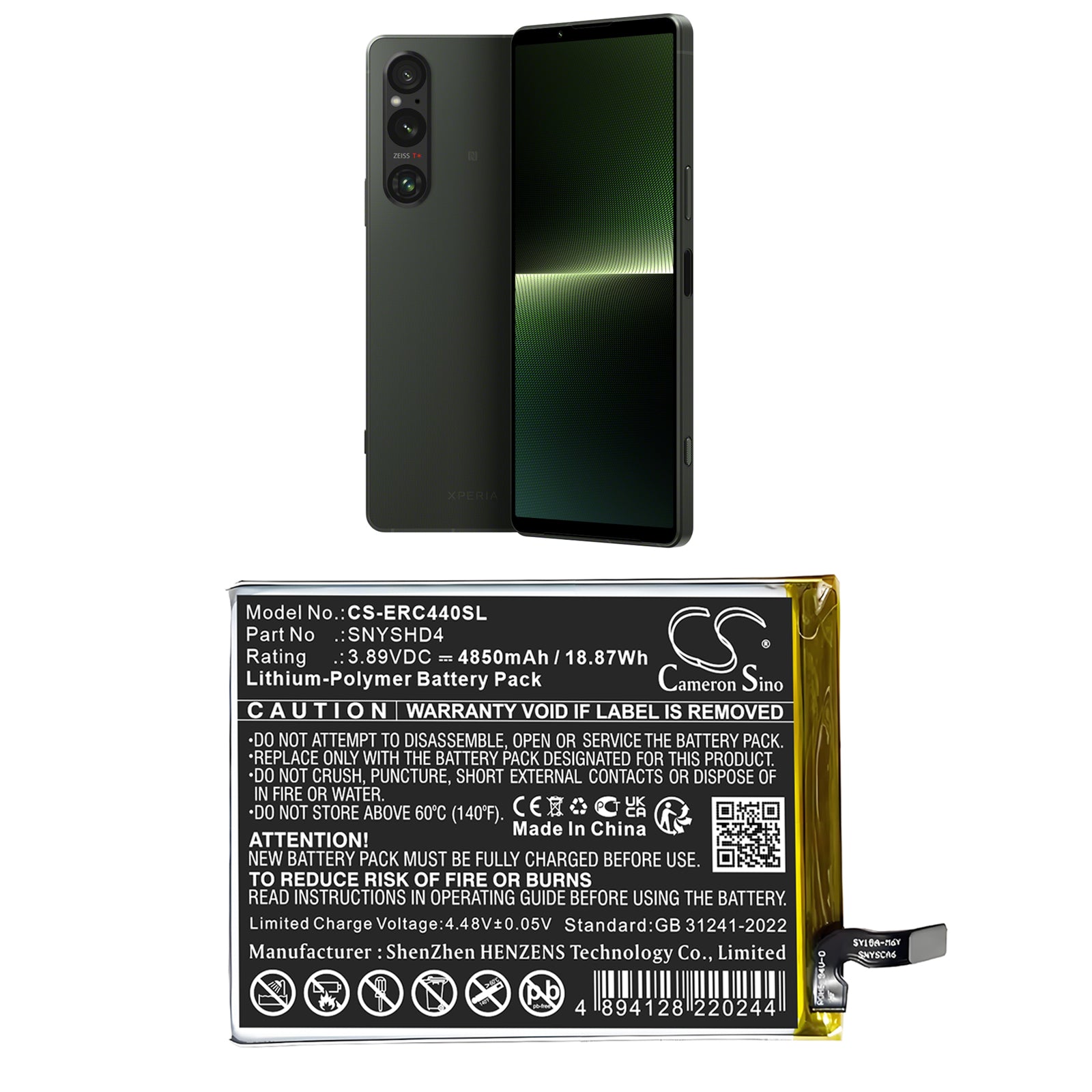 3.89V, Li-Polymer, 4850mAh, Battery fits Sony Xperia 1 V, Xperia 1 VI 5G, 18.87Wh Mobile, SmartPhone Cameron Sino Technology Limited