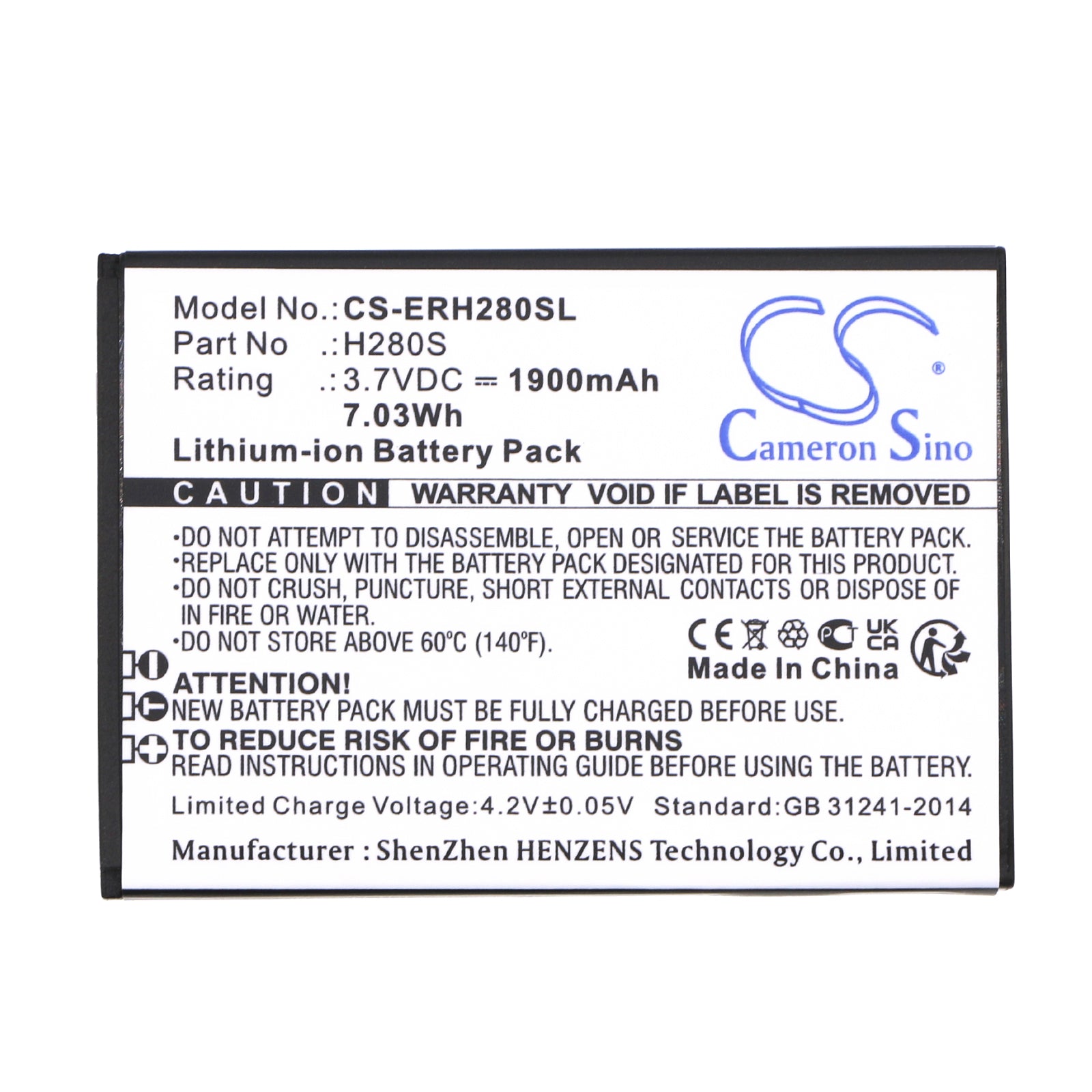 Li-ion, Mobile, SmartPhone Battery fits Energizer Hardcase H280s, 3.7V, 1900mAh Mobile, SmartPhone Cameron Sino Technology Limited