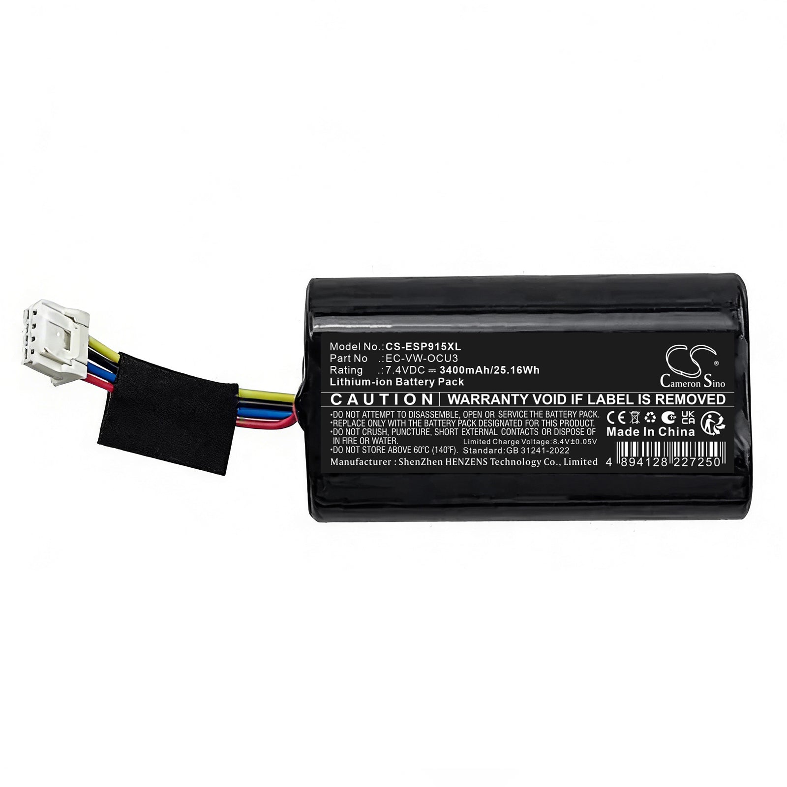 7.4V, Li-ion, 3400mAh, Battery fits Audi A1, 2025 Petrol Hatch 30 TFSI, 25.16Wh Emergency Supply Cameron Sino Technology Limited