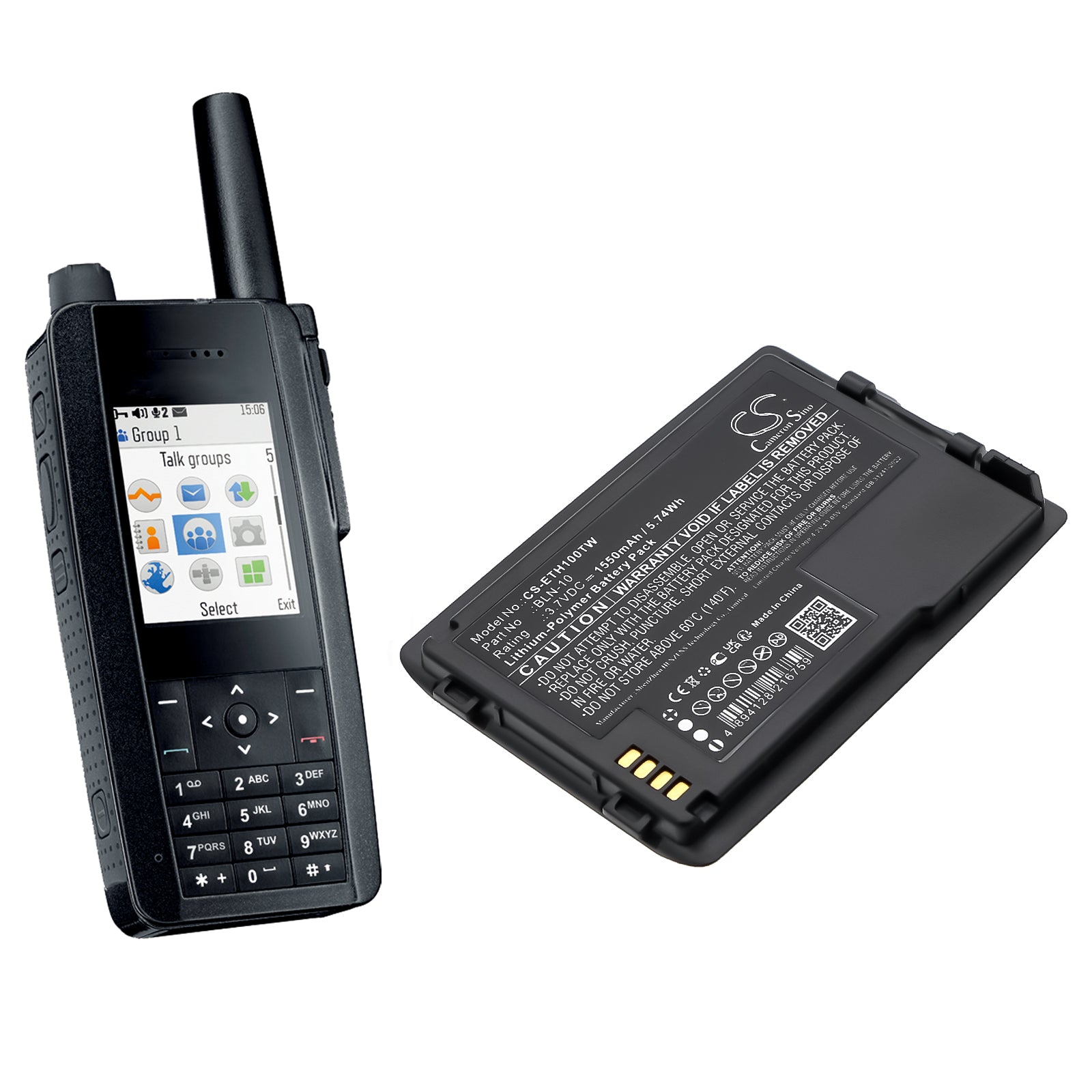 3.7V, Li-Polymer, 1550mAh, Battery fits TETRA Cassidian TH1N | EADS Cassidian TH1N, 5.74Wh Two-Way Radio Cameron Sino Technology Limited