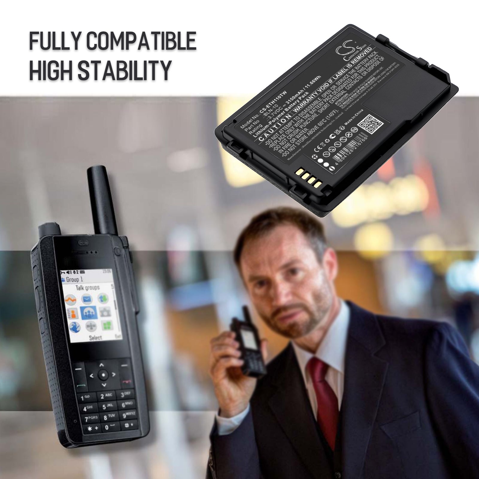 3.7V, Li-Polymer, 3150mAh, Battery fits TETRA Cassidian TH1N | EADS Cassidian TH1N, 11.66Wh Two-Way Radio Cameron Sino Technology Limited