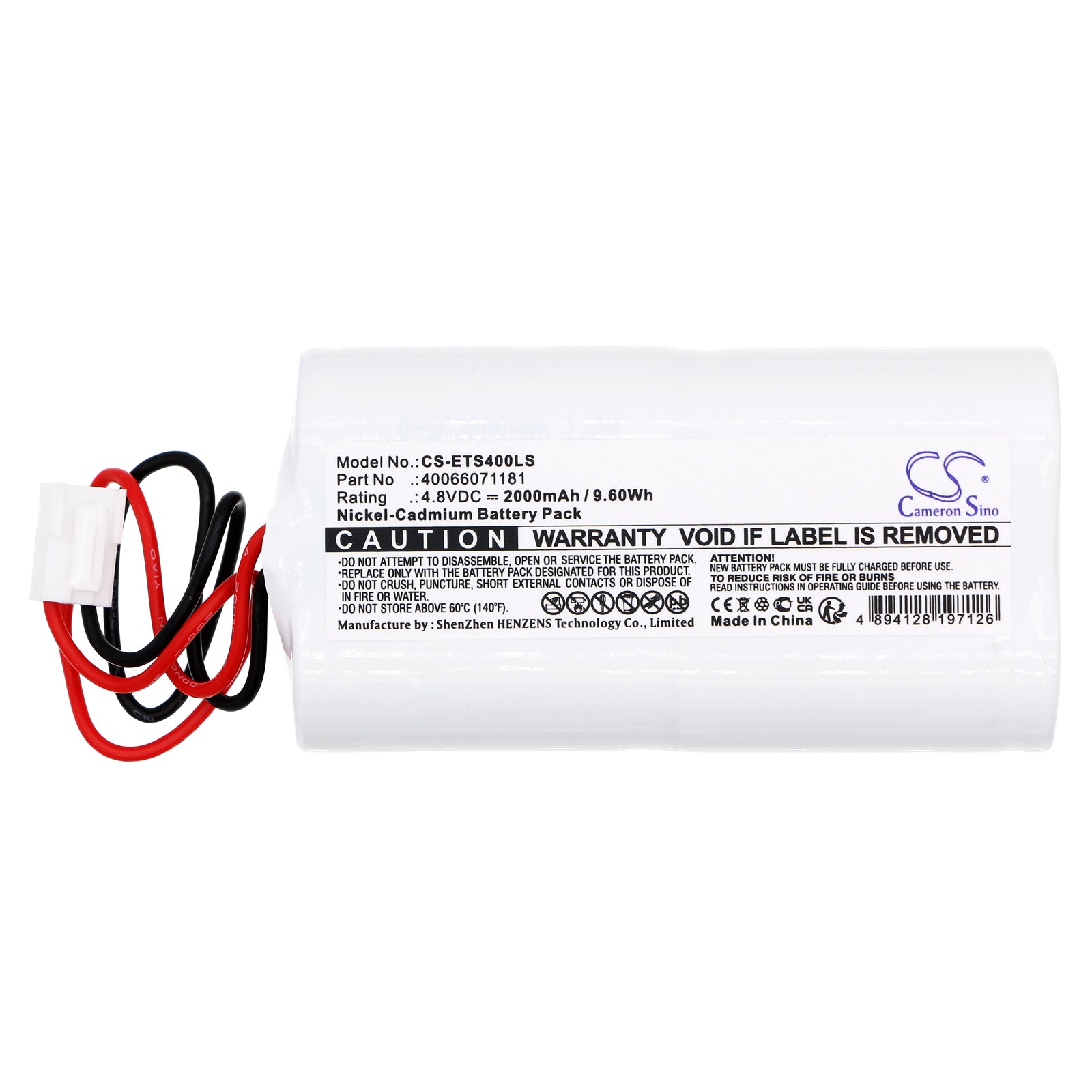 Ni-CD, Emergency Lighting Battery fits Eaton Ceag Lamp, Sv Euro 4 Led, 4.8V, 2000mAh Emergency Lighting Cameron Sino Technology Limited