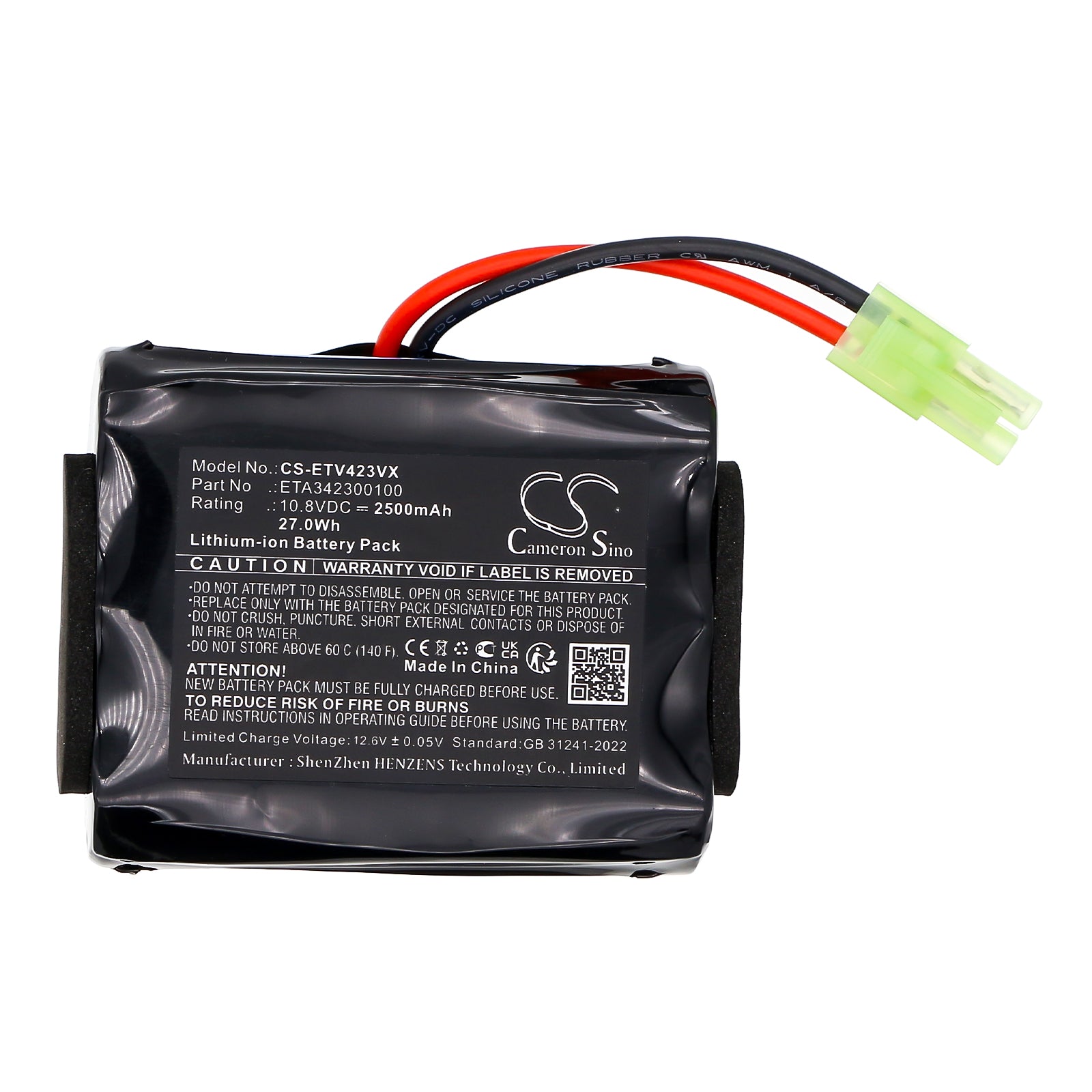 10.8V, Li-ion, 2500mAh, Battery fits ETA 3423 Verto II, ETA342390000, 27Wh Vacuum Cameron Sino Technology Limited