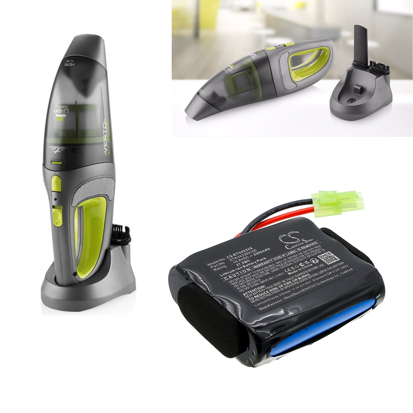 10.8V, Li-ion, 2500mAh, Battery fits ETA 3423 Verto II, ETA342390000, 27Wh Vacuum Cameron Sino Technology Limited