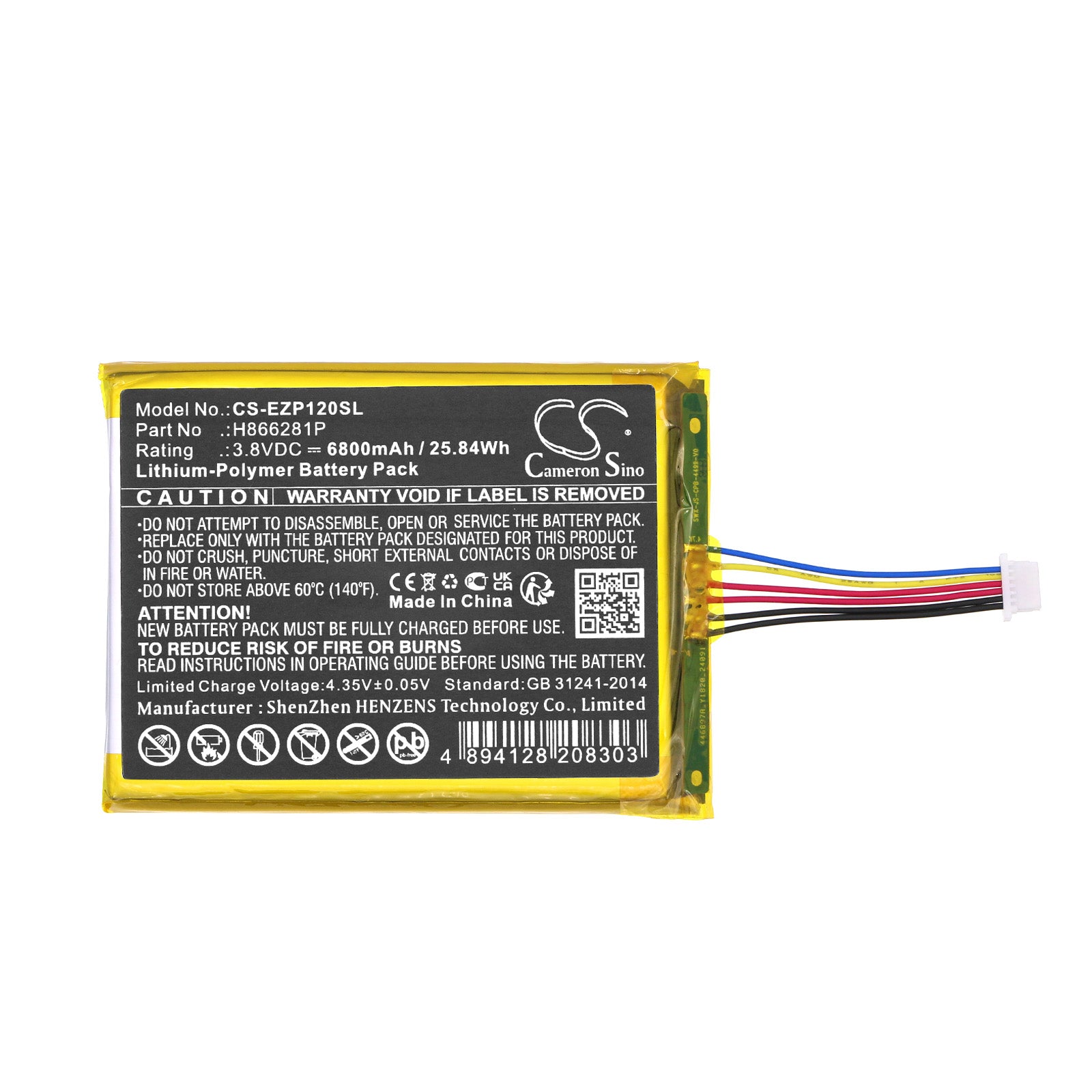 Li-Polymer, Home Security Camera Battery fits Ezviz Dp1, Dp1c, 3.8V, 6800mAh Home Security Camera Cameron Sino Technology Limited