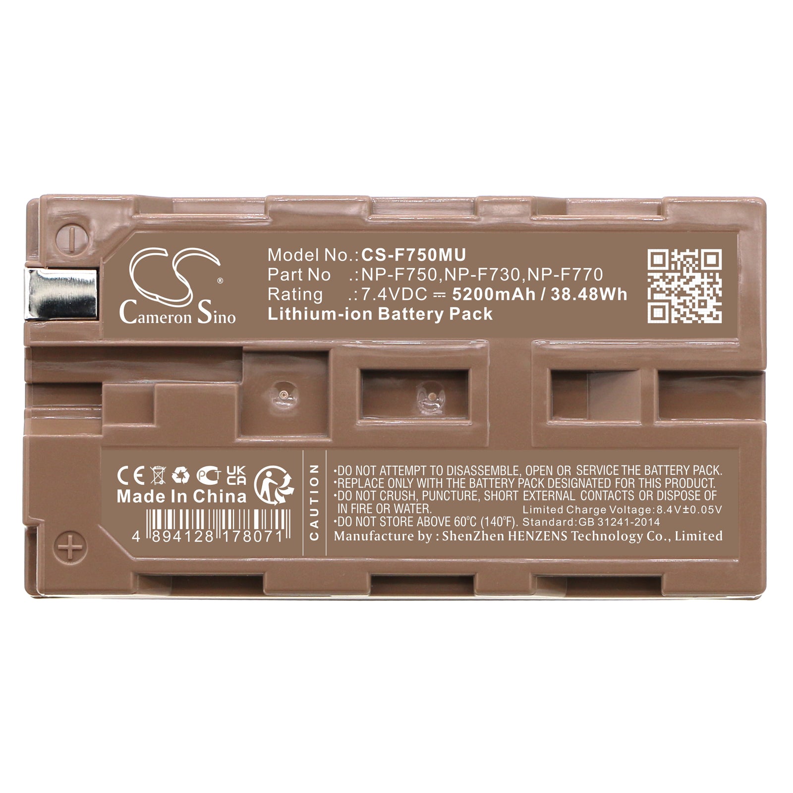 Li-ion, Camera Battery with USB-C charge port fits Nikon Vm720, Vm7200, 7.4V, 5200mAh Camera Cameron Sino Technology Limited