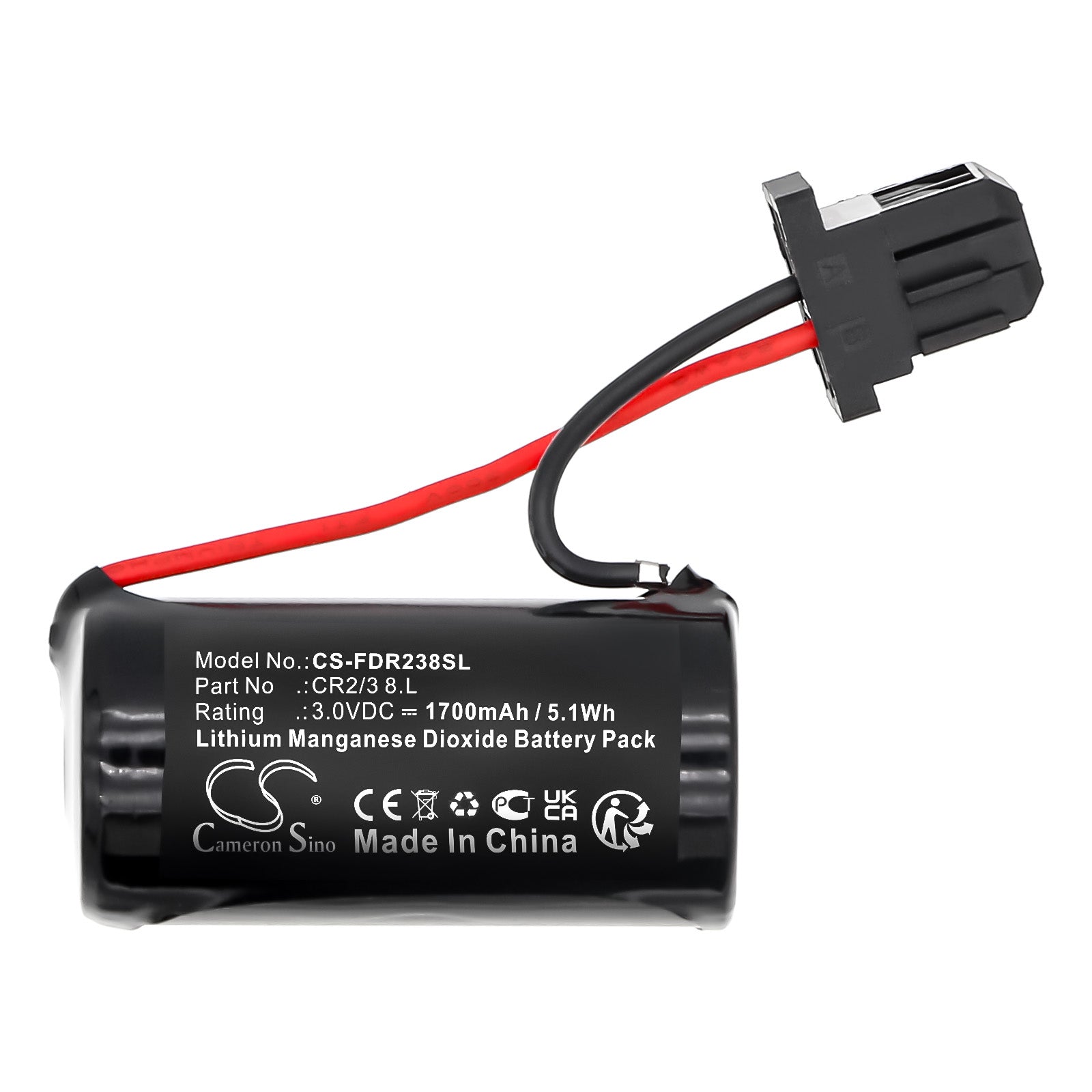 3V, Li-MnO2, 1700mAh, Battery fits FDK CR2/3 8.L | Fuji CR2/3 8.L, 5.1Wh PLC Cameron Sino Technology Limited