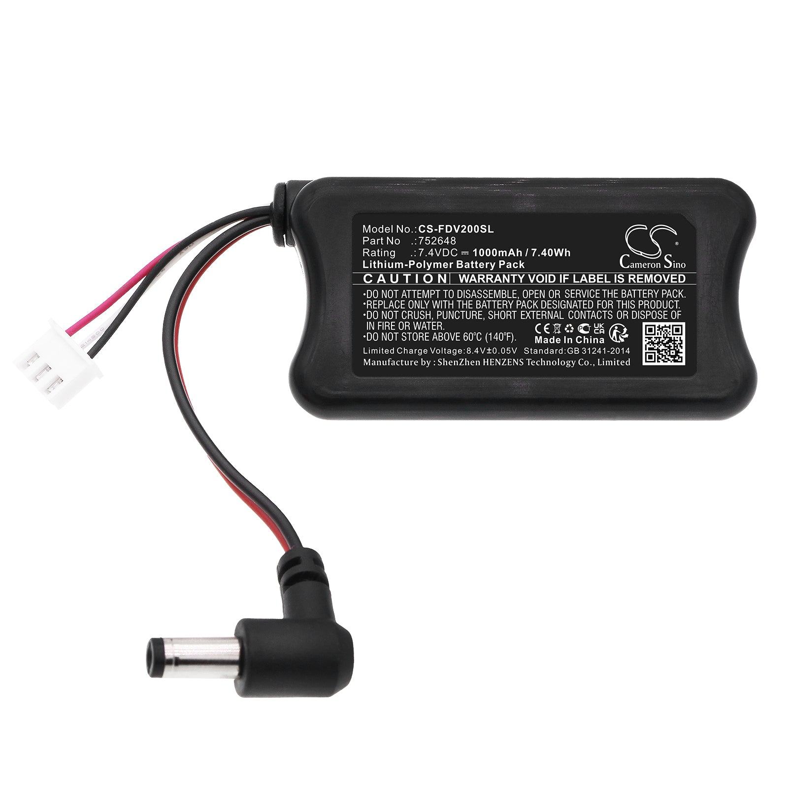 Li-Polymer, VR Battery fits Fatshark Attitude V2, Attitude V3, 7.4V, 1000mAh VR Cameron Sino Technology Limited