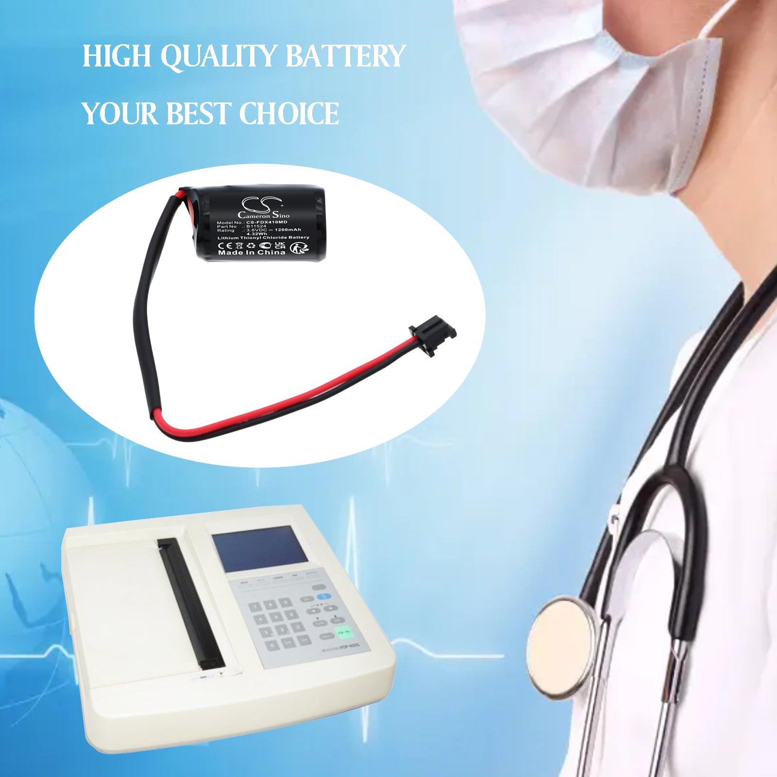 3.6V, Li-SOCl2, 1200mAh, Battery fits Fukuda Denshi FCP-4101 ECG Memory, 4.32Wh Medical Cameron Sino Technology Limited