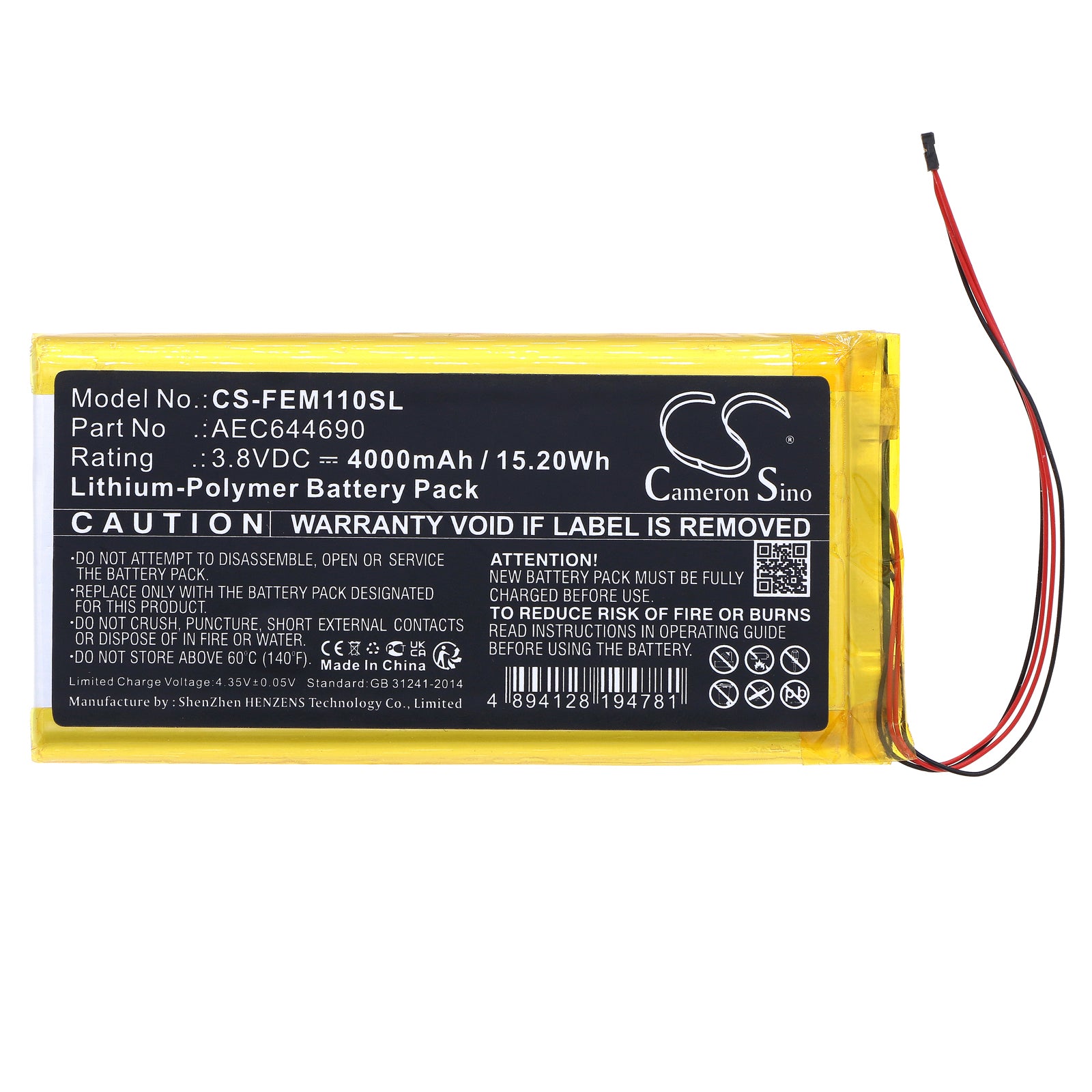 Li-Polymer, Amplifier Battery fits Fiio M11, 3.8V, 4000mAh Amplifier Cameron Sino Technology Limited