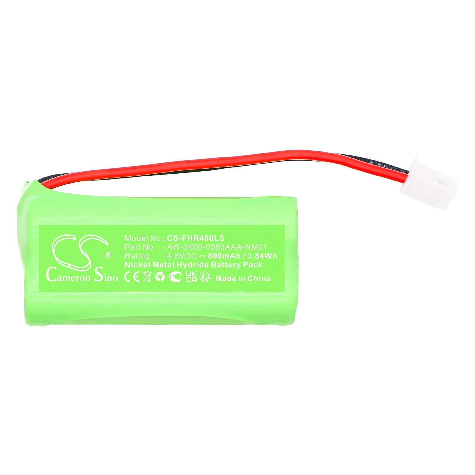 4.8V, Ni-MH, 800mAh, Battery fits Fischer AW-0480-0080AAA-NM01, 3.84Wh Emergency Lighting Cameron Sino Technology Limited