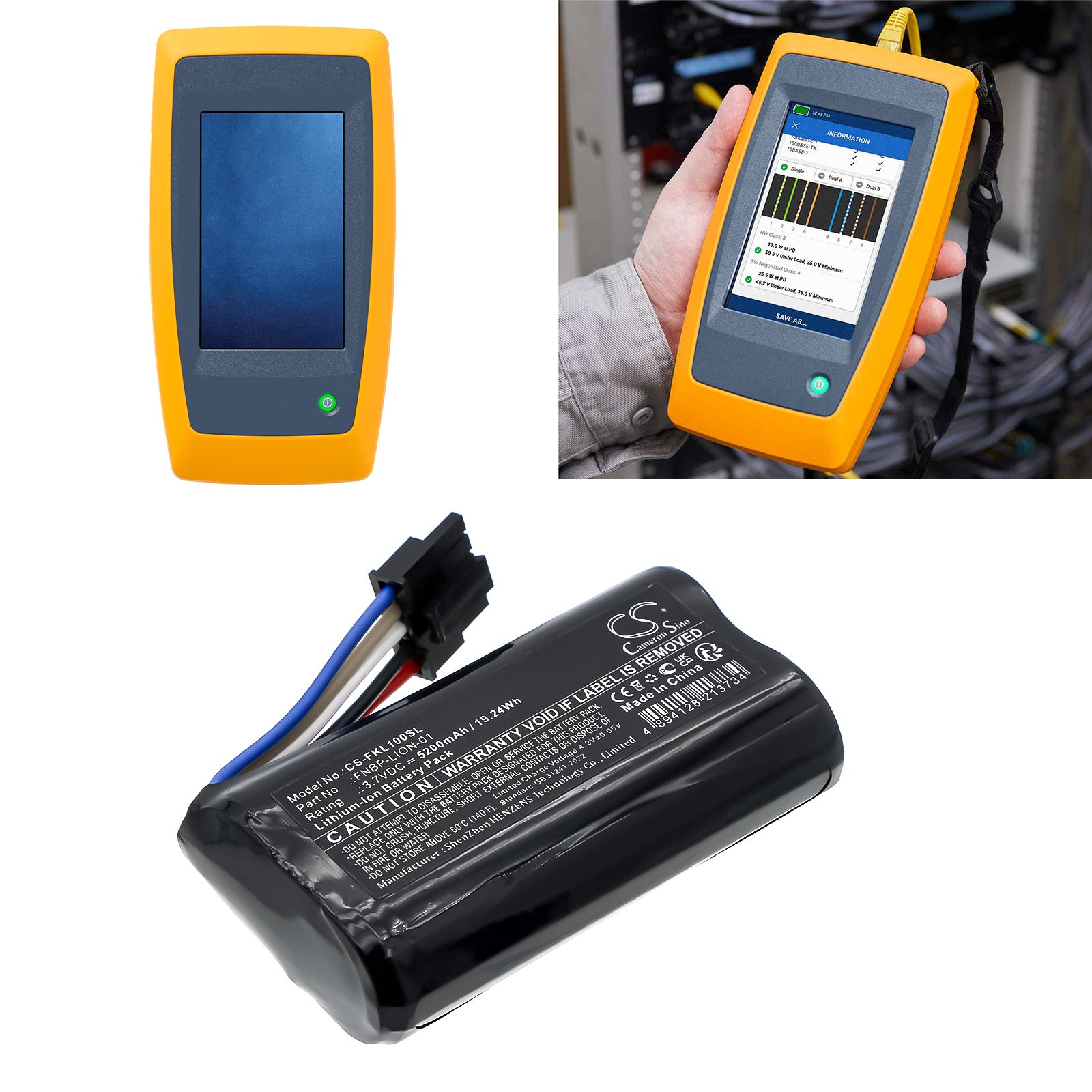 3.7V, Li-ion, 5200mAh, Battery fits Fluke LIQ-100, LIQ-100-IE, 19.24Wh Equipment, Survey, Test Cameron Sino Technology Limited