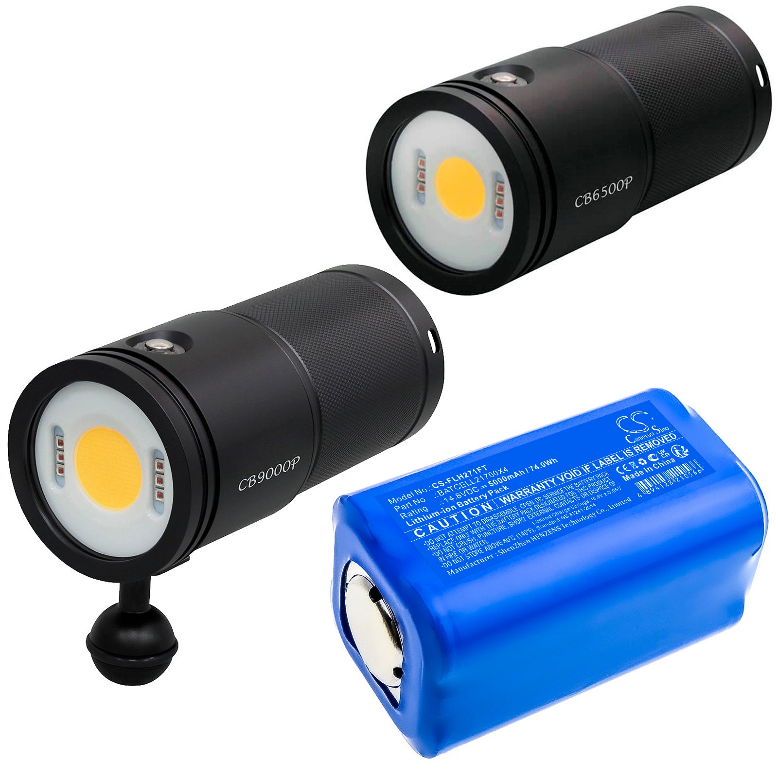 Li-ion, Flashlight Battery fits Bigblue Cb 10000p, Cb 9000p, 14.8V, 5000mAh Flashlight Cameron Sino Technology Limited