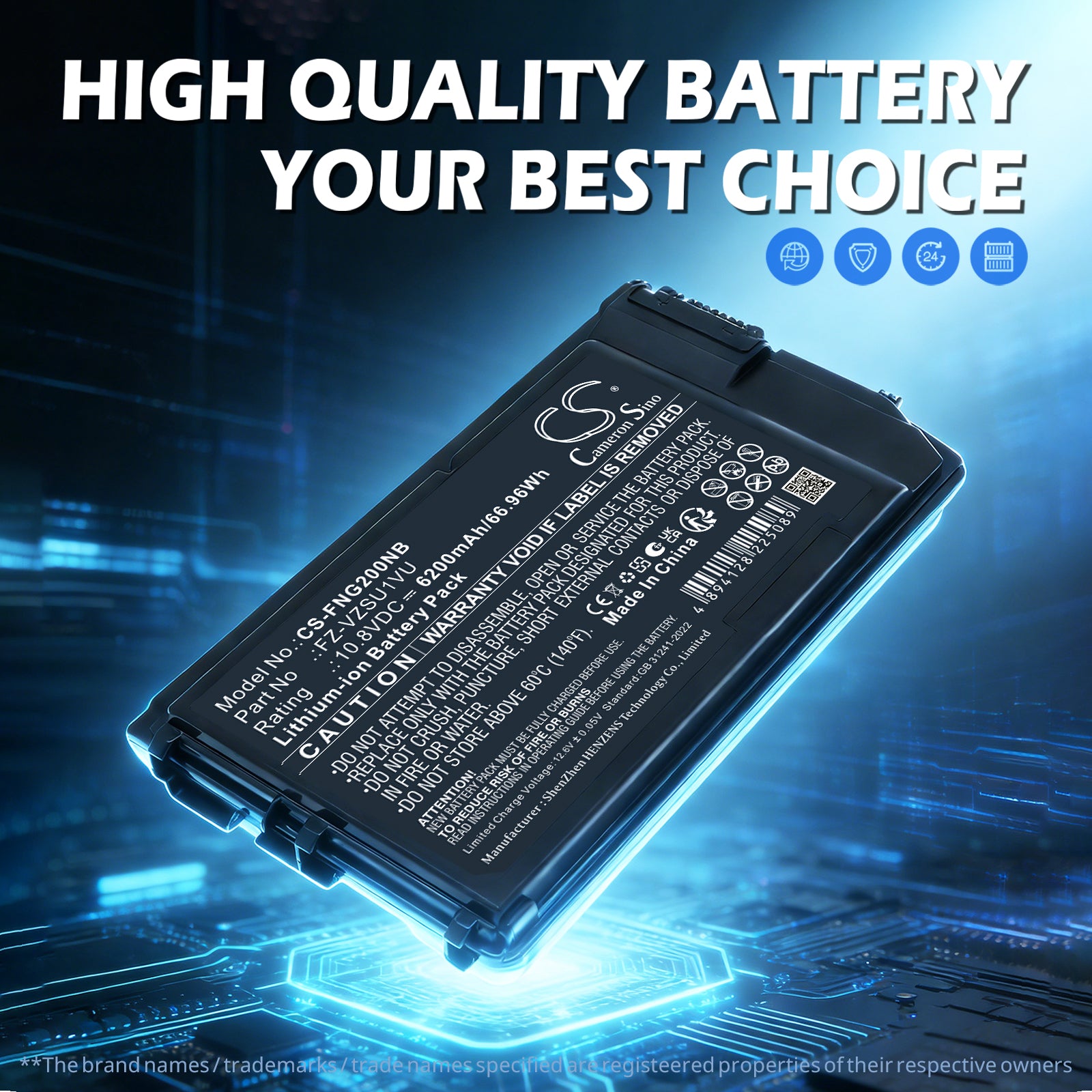 10.8V, Li-ion, 6200mAh, Battery fits Panasonic FZ-G2D, FZ-G2E, 66.96Wh Notebook, Laptop Cameron Sino Technology Limited