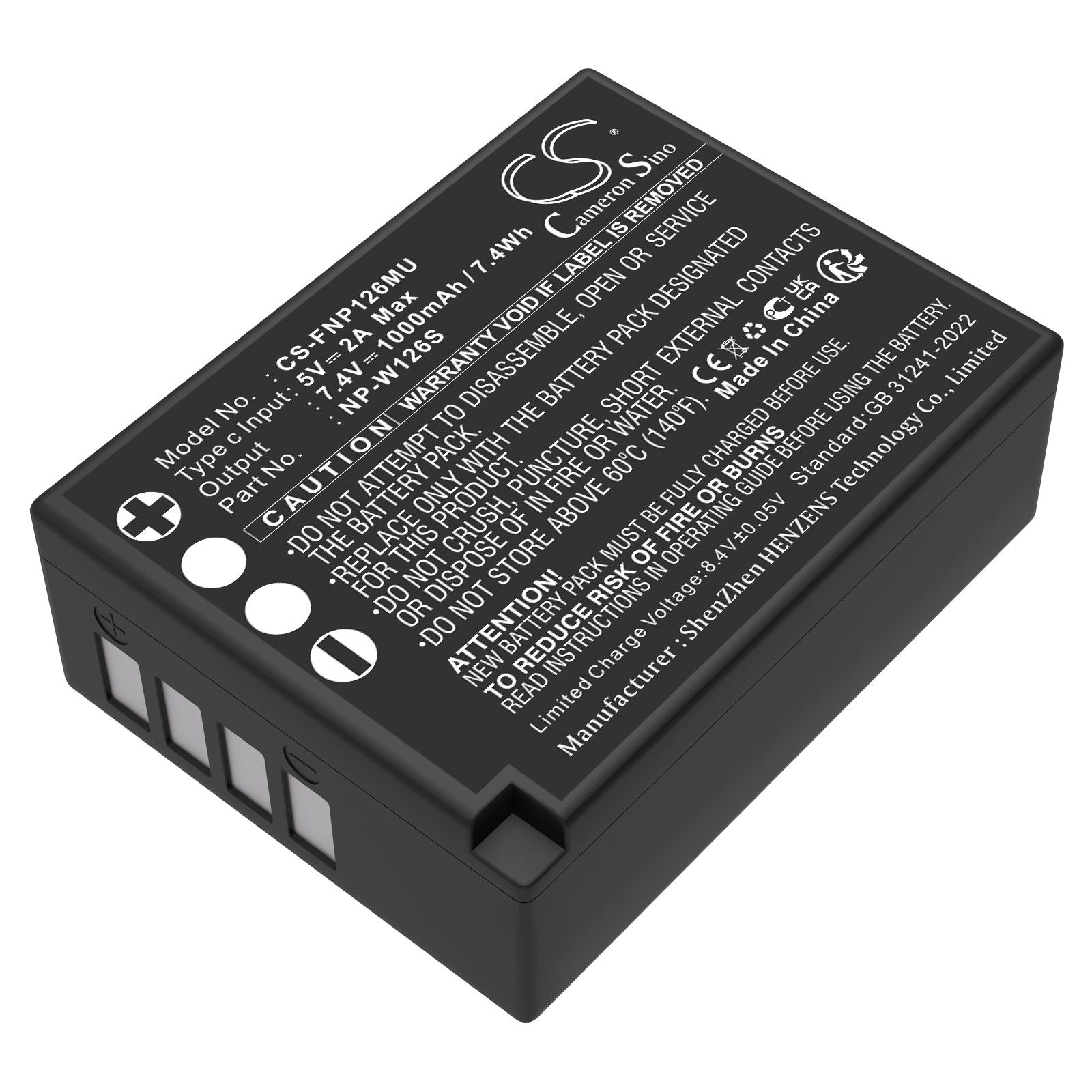 7.4V, Li-ion, 1000mAh, Battery fits Fujifilm FinePix HS30EXR, FinePix HS33EXR, 7.4Wh Camera Cameron Sino Technology Limited