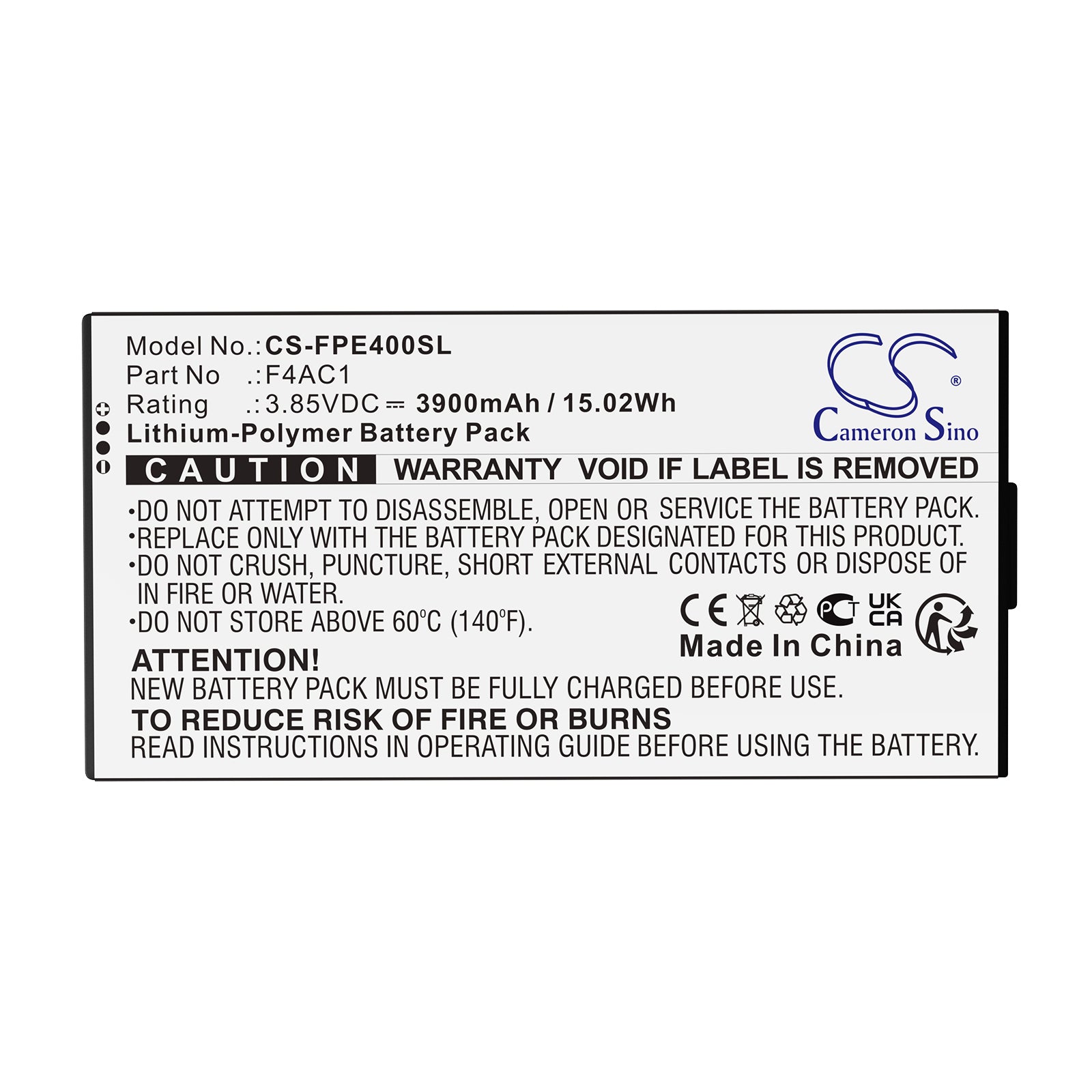 3.85V, Li-Polymer, 3900mAh, Battery fits Fairphone Fairphone 4, 15.02Wh Mobile, SmartPhone Cameron Sino Technology Limited