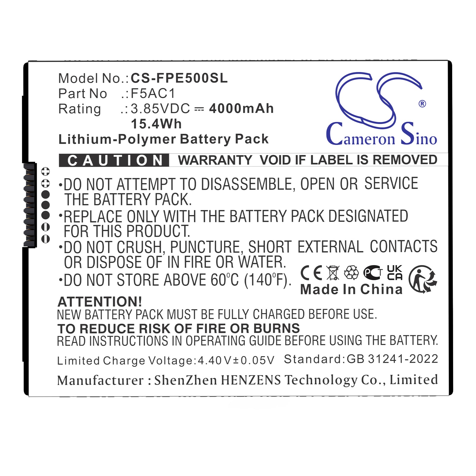 3.85V, Li-Polymer, 4000mAh, Battery fits Fairphone Fairphone 5, 15.4Wh Mobile, SmartPhone Cameron Sino Technology Limited
