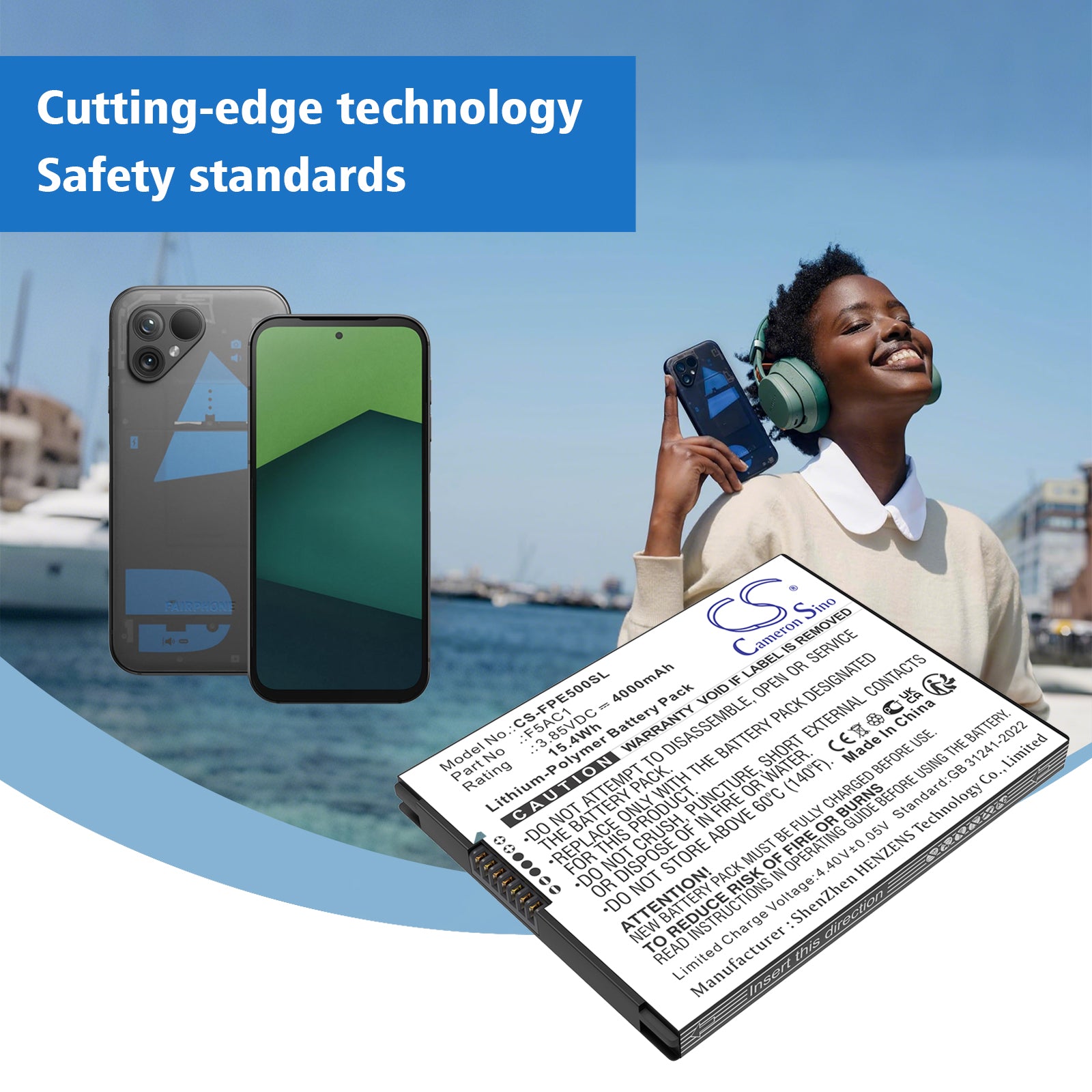 3.85V, Li-Polymer, 4000mAh, Battery fits Fairphone Fairphone 5, 15.4Wh Mobile, SmartPhone Cameron Sino Technology Limited