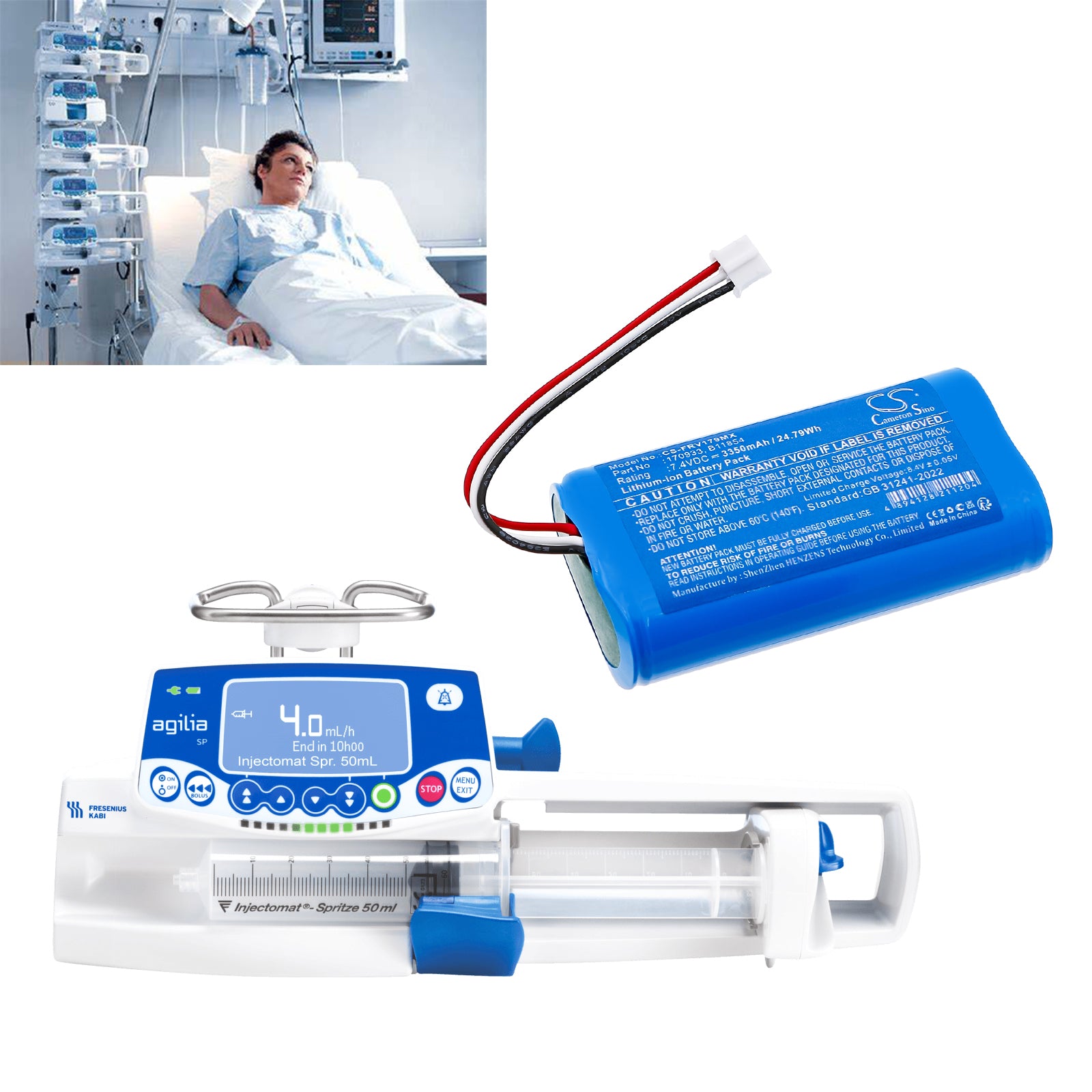 7.4V, Li-ion, 3350mAh, Battery fits Fresenius Agilia 4+, Agilia 6+, 24.79Wh Medical Cameron Sino Technology Limited