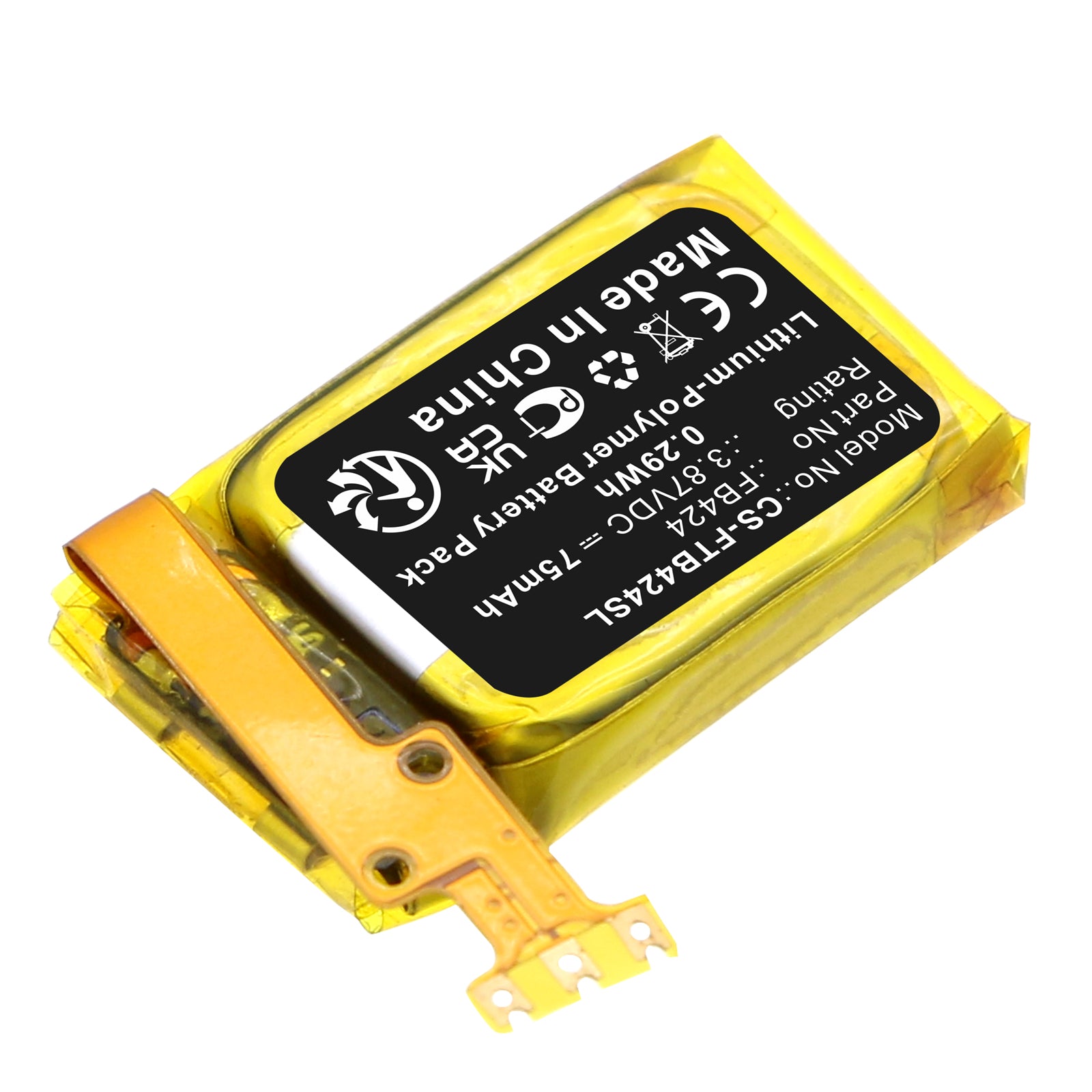 3.87V, Li-Polymer, 75mAh, Battery fits FitBit inspire 3, 0.29Wh Smartwatch Cameron Sino Technology Limited