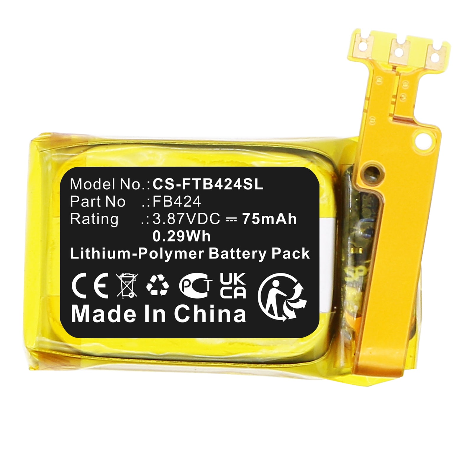 3.87V, Li-Polymer, 75mAh, Battery fits FitBit inspire 3, 0.29Wh Smartwatch Cameron Sino Technology Limited