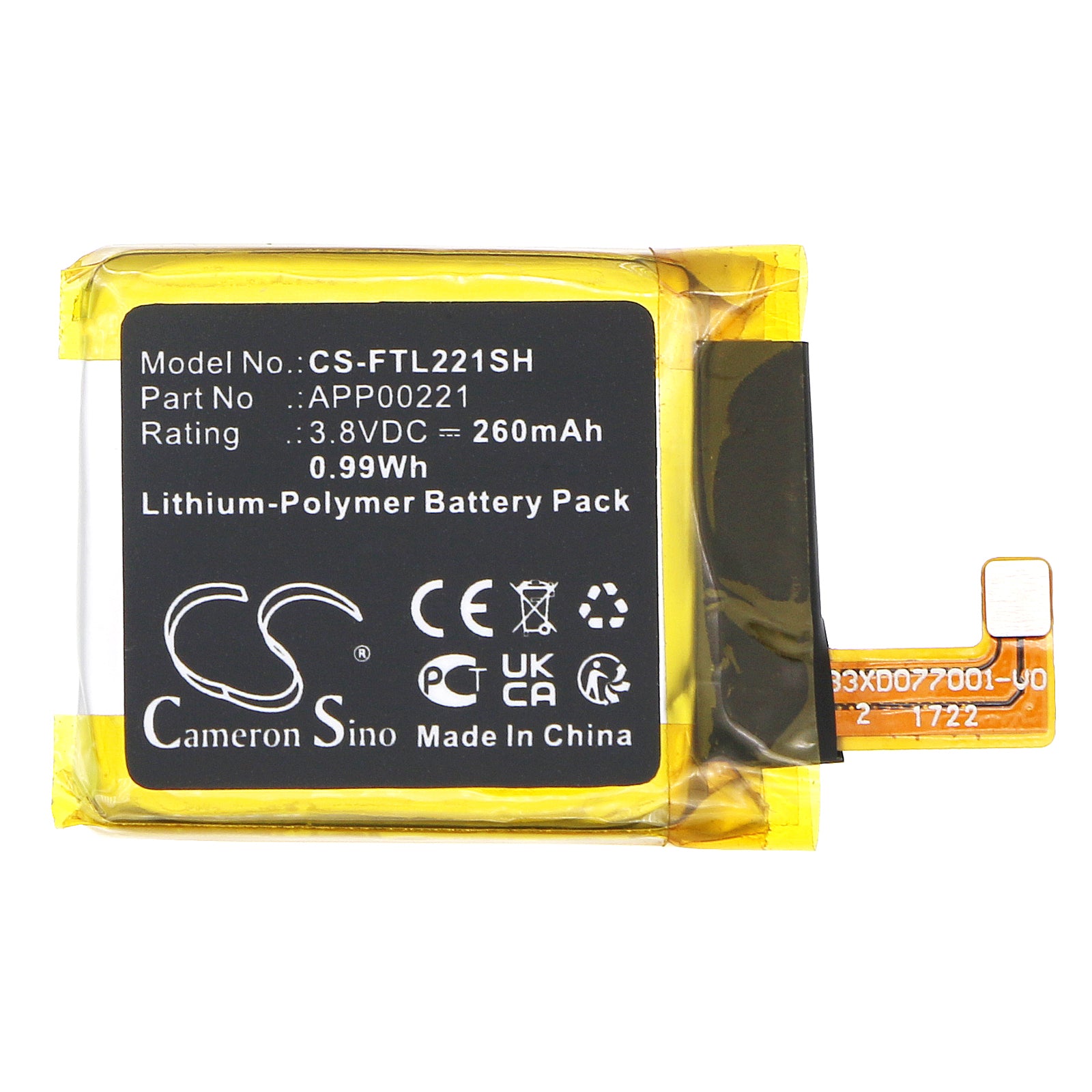 Li-Polymer, Smartwatch Battery fits Fossil Gen 4 Smartwatch, Gen 5 Smartwatch, 3.8V, 260mAh Smartwatch Cameron Sino Technology Limited
