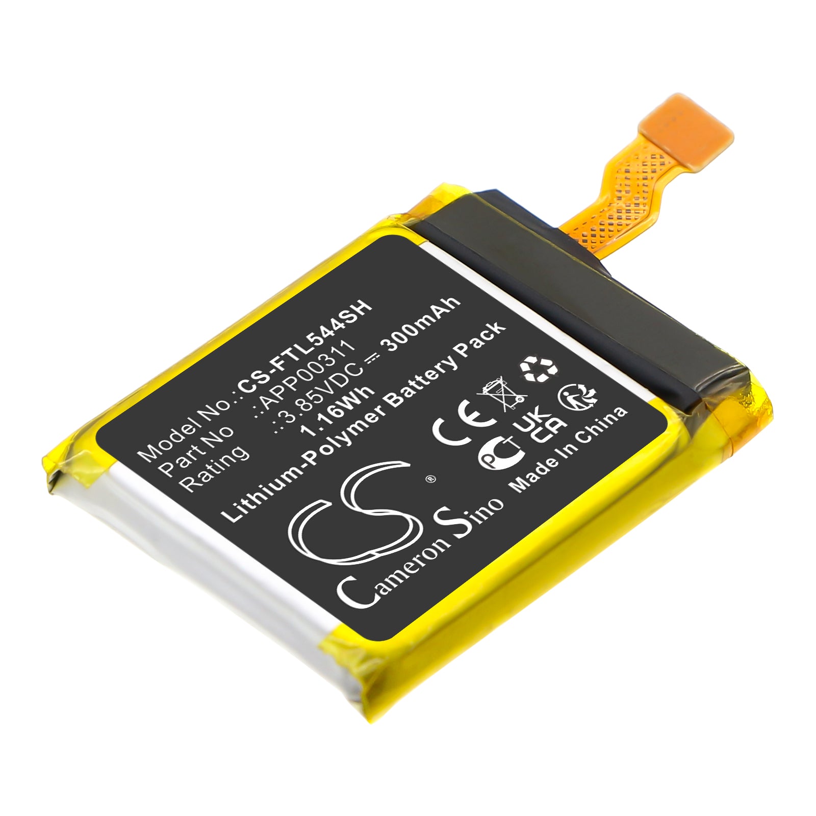 3.85V, Li-Polymer, 300mAh, Battery fits Fossil DW11F, Gen 5E 44mm, 1.16Wh Smartwatch Cameron Sino Technology Limited