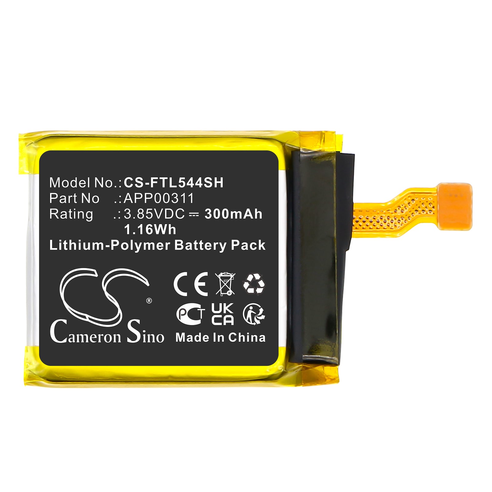 3.85V, Li-Polymer, 300mAh, Battery fits Fossil DW11F, Gen 5E 44mm, 1.16Wh Smartwatch Cameron Sino Technology Limited