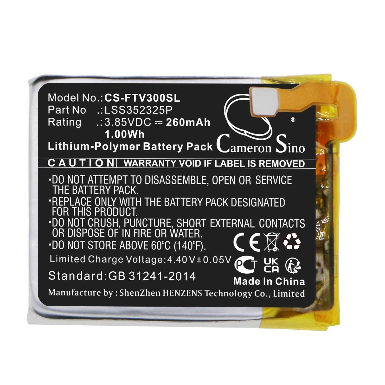 Li-Polymer, Smartwatch Battery fits Fitbit Versa 3, 3.85V, 260mAh Smartwatch Cameron Sino Technology Limited