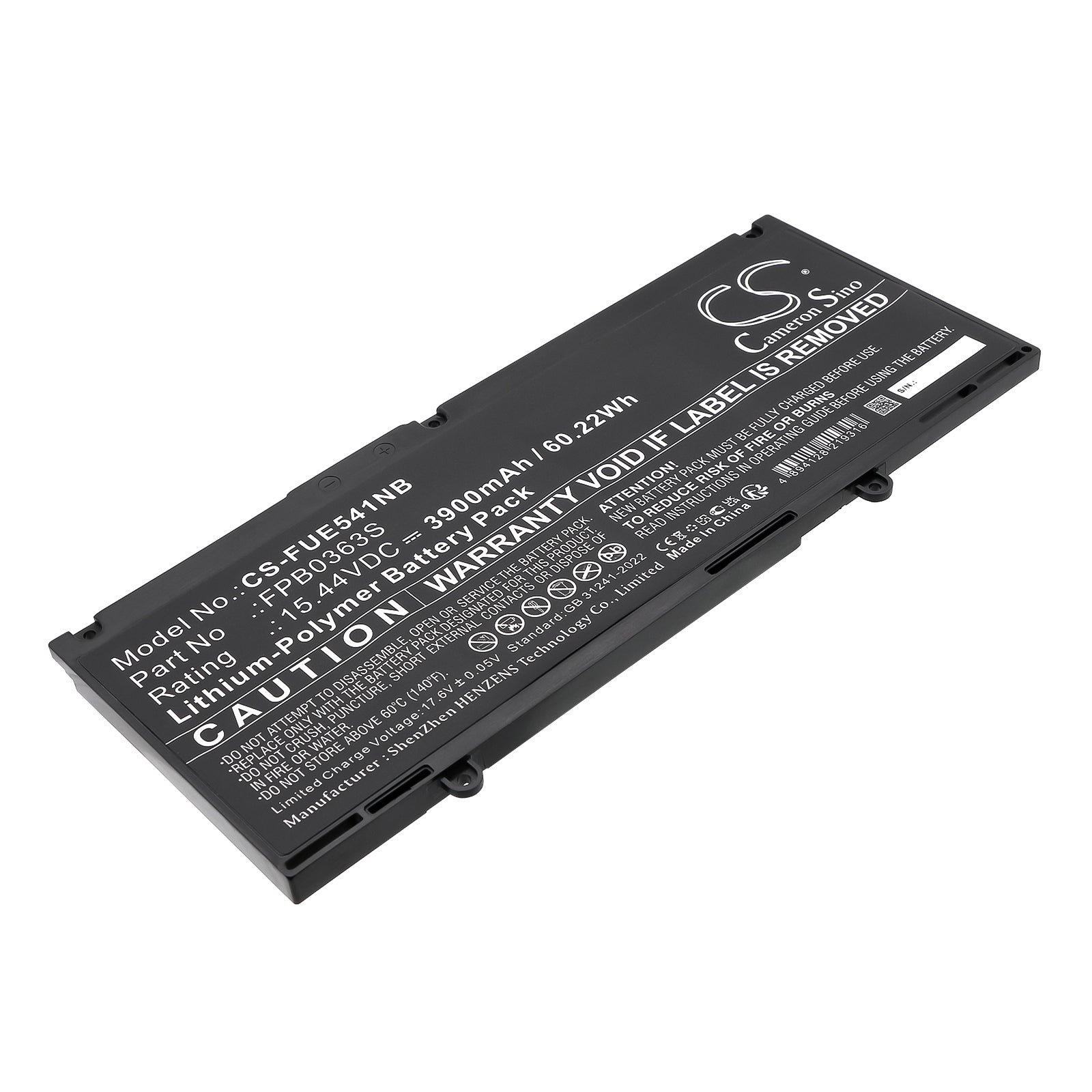 15.44V, Li-Polymer, 3900mAh, Battery fits Fujitsu LIFEBOOK E5413, LIFEBOOK U7312, 60.22Wh Notebook, Laptop Cameron Sino Technology Limited
