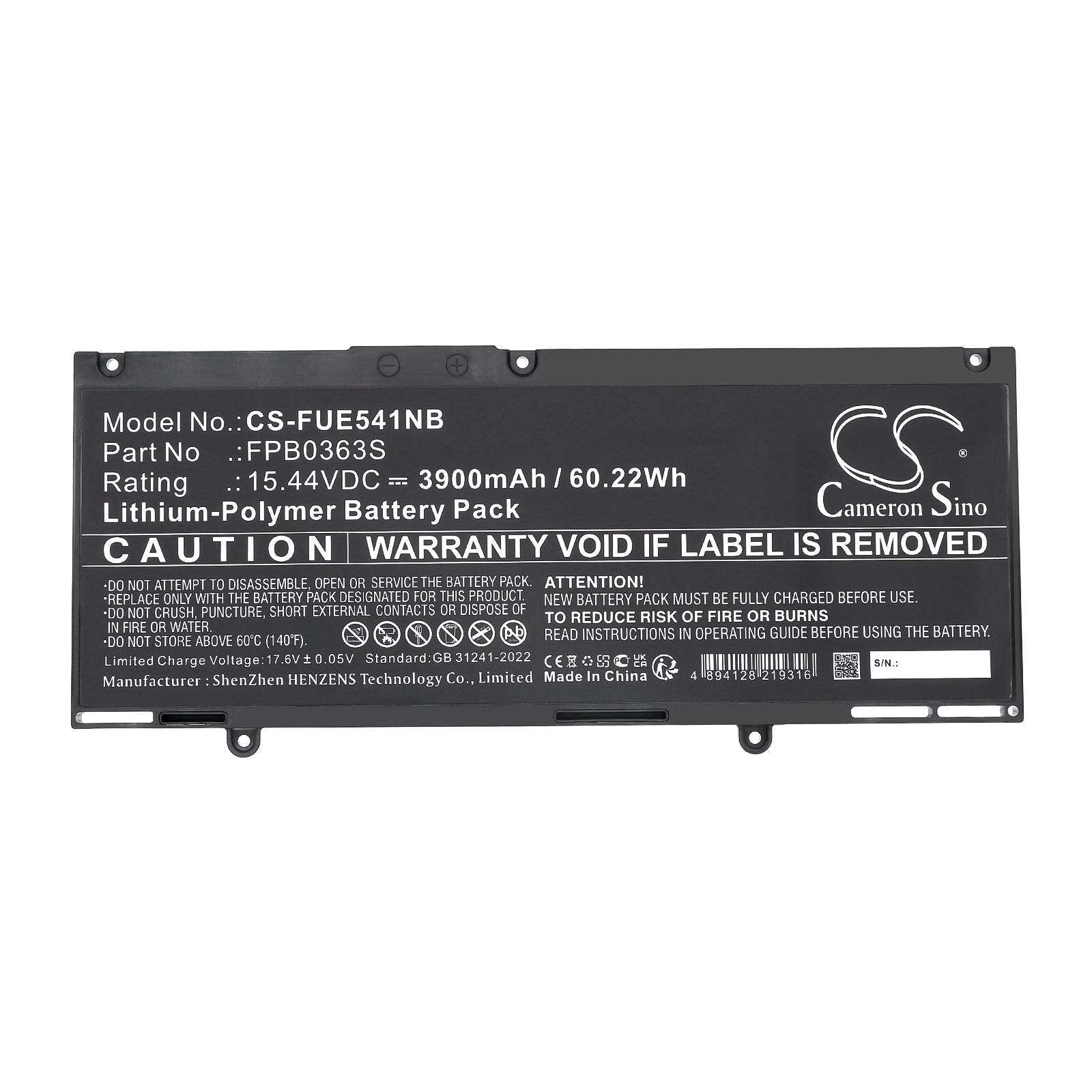 15.44V, Li-Polymer, 3900mAh, Battery fits Fujitsu LIFEBOOK E5413, LIFEBOOK U7312, 60.22Wh Notebook, Laptop Cameron Sino Technology Limited