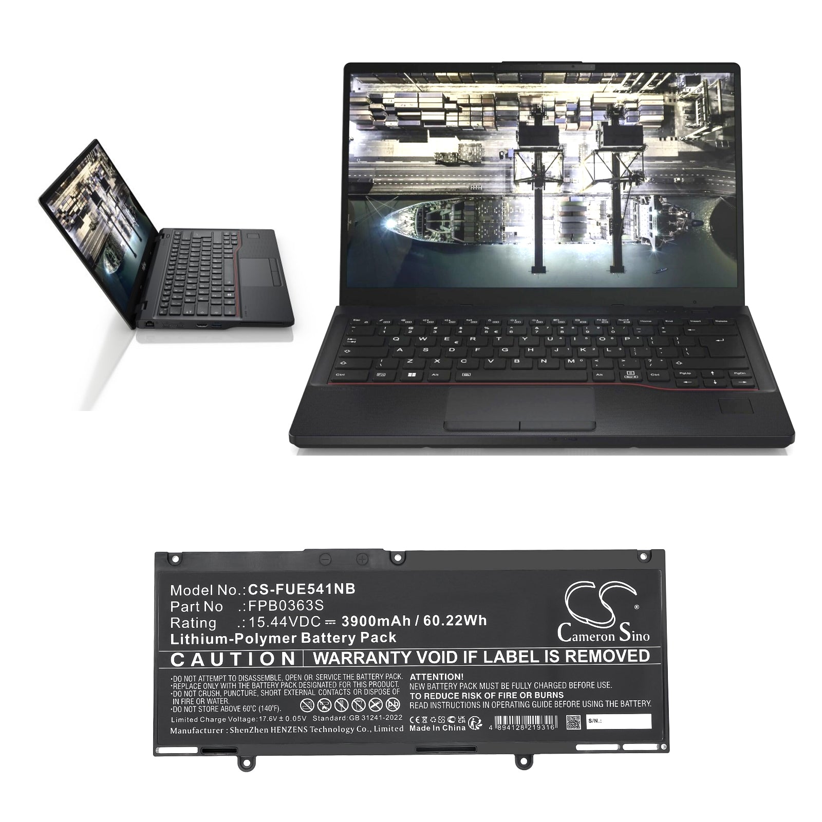 15.44V, Li-Polymer, 3900mAh, Battery fits Fujitsu LIFEBOOK E5413, LIFEBOOK U7312, 60.22Wh Notebook, Laptop Cameron Sino Technology Limited